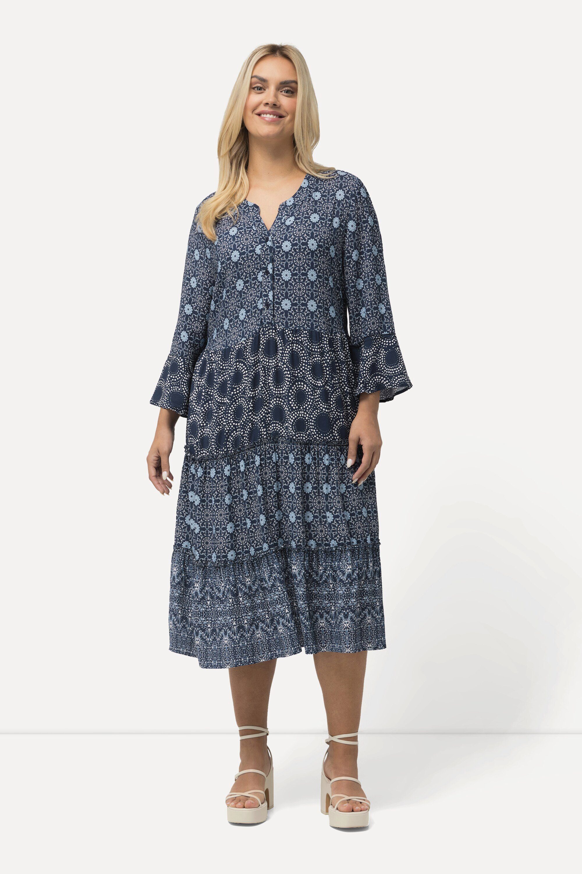 Ulla Popken Midikleid Stufenkleid A-Linie Tunika-Ausschnitt günstig online kaufen