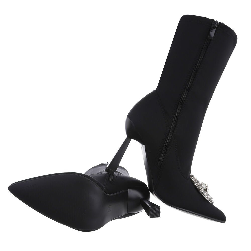 Pfennig-/Stilettoabsatz High-Heel-Stiefelette Ital-Design Damen Elegant High-Heel Abendschuhe Schwarz Stiefeletten in