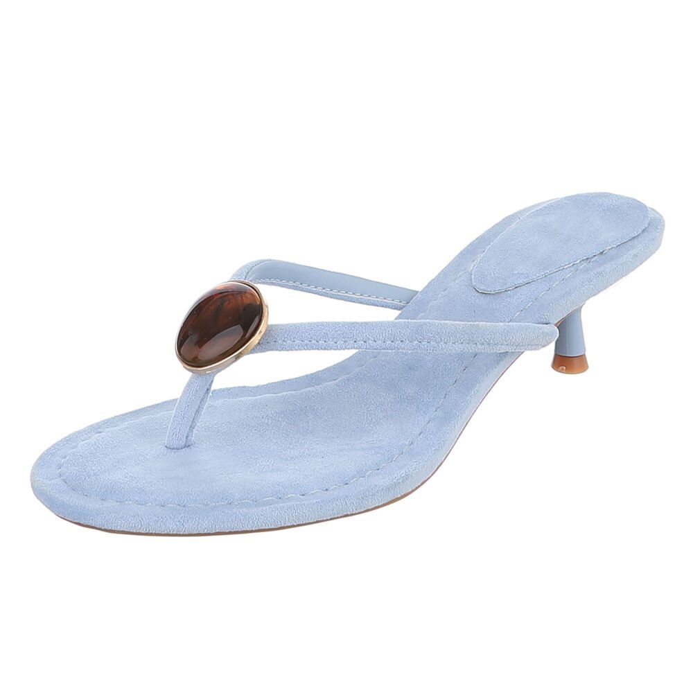 Ital-Design Damen Zehentrenner Pantolette mit Schmuckdetail und Absatz Zehentrenner (91848897) Pfennig-/Stilettoabsatz Sandalen & Sandaletten in Hellblau