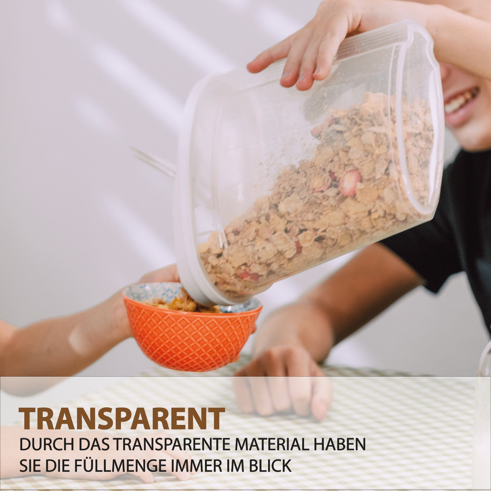 Bestlivings Vorratsdose Müslispender (7cm x 17cm x 12,5cm), Kunststoff, (1-tlg., 1,4 Liter), Schüttdose für Lebensmittel, Vorratsbehälter Set - Frischhaltedosen