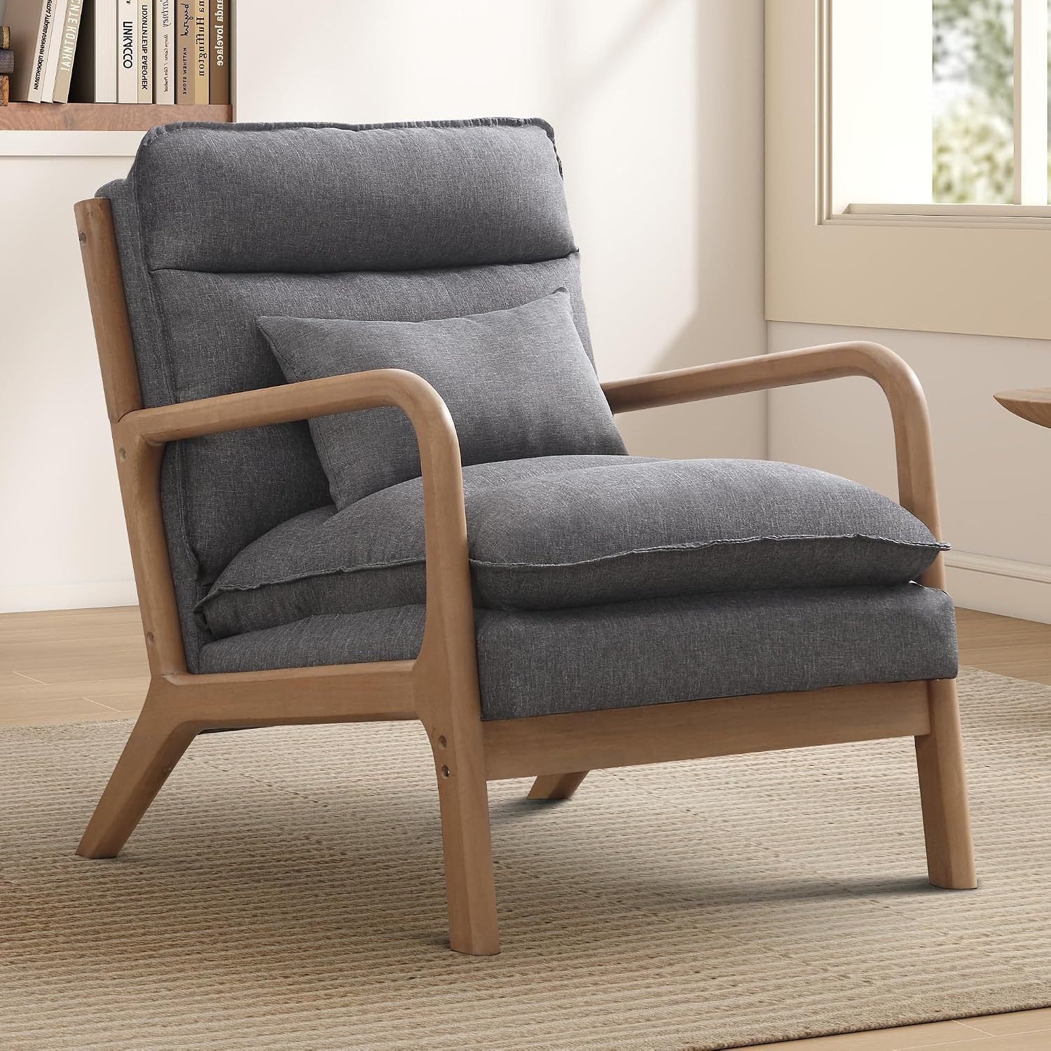 CANMOV Relaxsessel Sessel mit Kissen, Loungesessel mit hoher Rückenlehne, Einzelsessel (1-St), Natürliches Holz, Liegestuhl mit Armlehne und Kissen, für Wohnzimmer