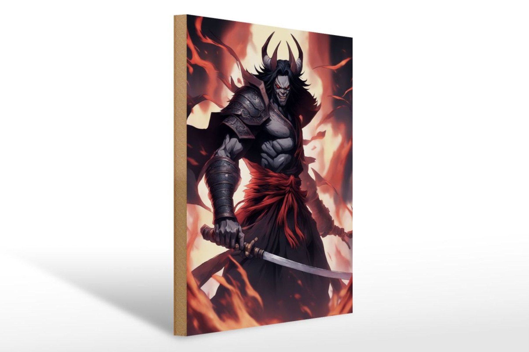 Femer GmbH Holzbild 12x18cm Vampir Samurai Dämon, (1 St), Glatte Holzfaserplatte (MDF), vorn beschichtet