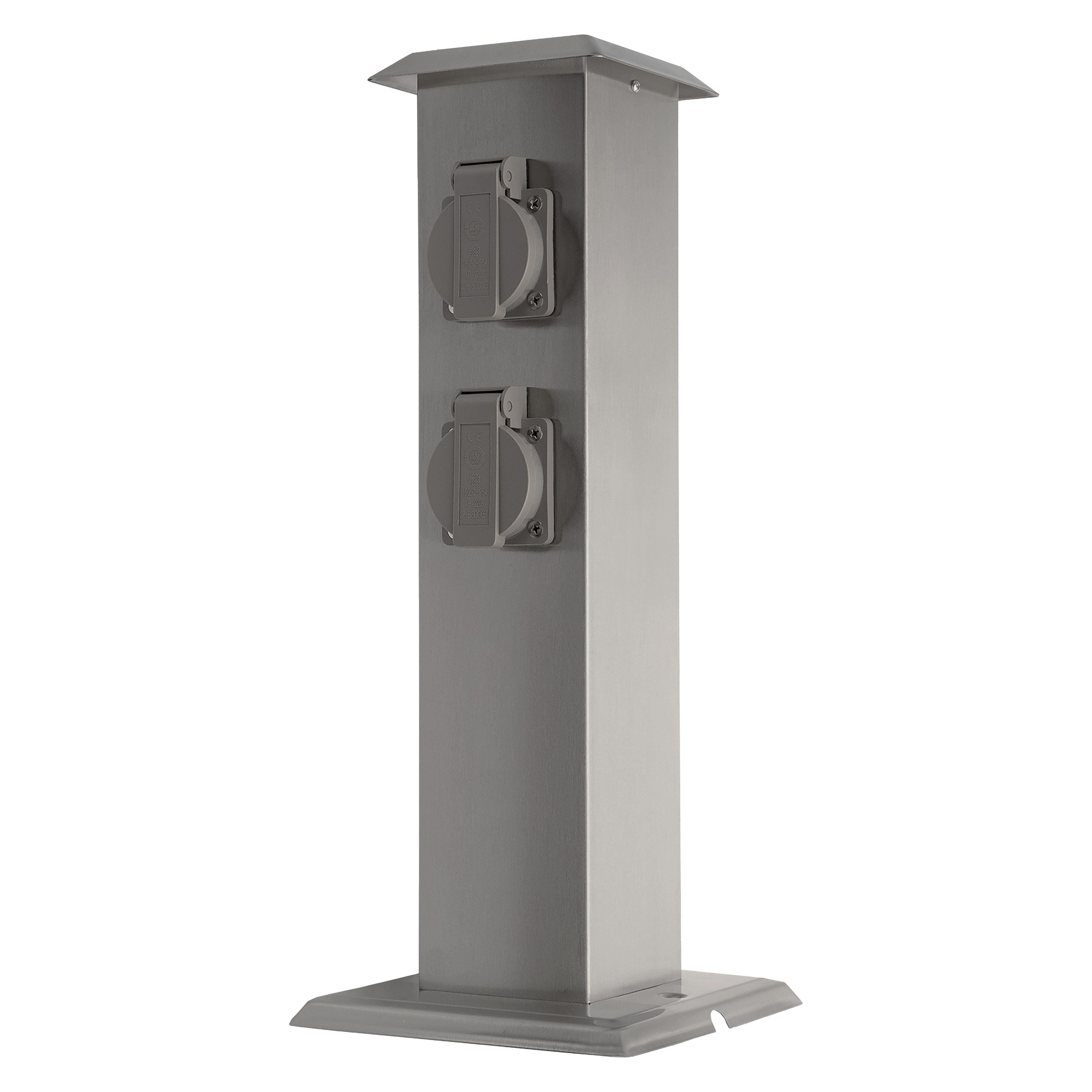 Grafner Gartensteckdose Steckdosensäule mit 4 Außensteckdosen Edelstahl Gartensteckdose, Stck, 1-St., 1, Höhe: ca. 40 cm, Witterungsbeständig