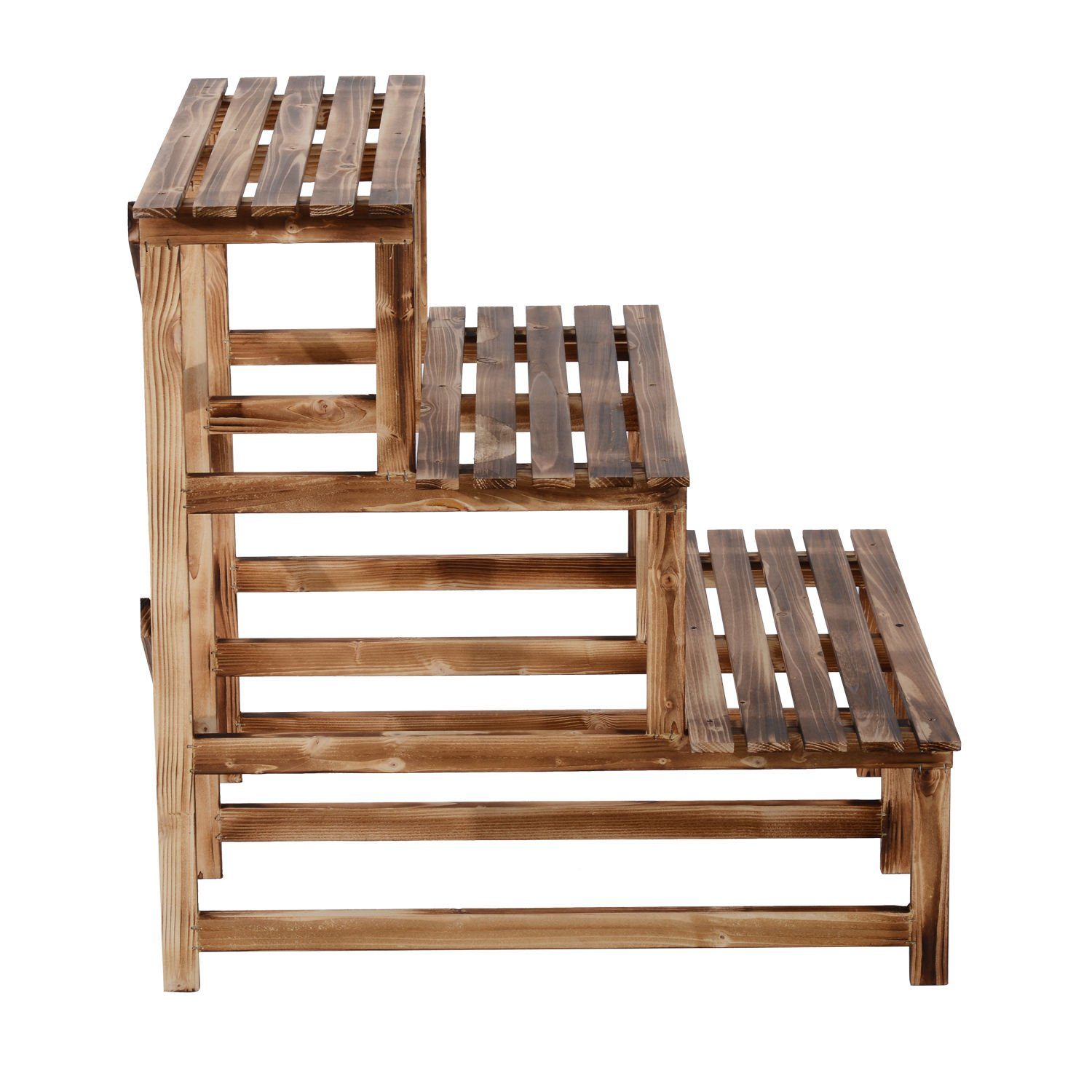 Outsunny Pflanzentreppe Pflanzrega,l Blumenbank, Ständer 3 Stufen (Blumentreppe, 1 St., Pflanzentreppe), für Garten, Balkon, Verkohlt