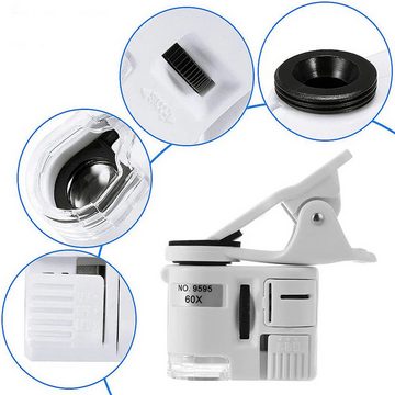 Gontence Telefon Mikroskop,Taschenmikroskop HD Digitales Mini Mikroskop Clip Taschenmikroskop (LED UV Licht aufsteckbare Mikrolinse für Universal Mobiltelefone)