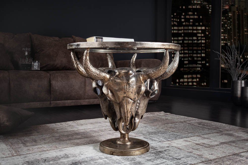 riess-ambiente Couchtisch MATADOR 56cm bronze, Wohnzimmer · Metall · rund · Stierkopf · Glasplatte · Wild-West Stil – Bild 2 von 5
