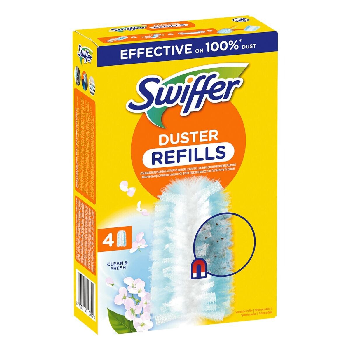 Swiffer Staubwischer Duster Staubmagnet mit Duft Ersatztücher, 4er-Pack Nachfülltücher