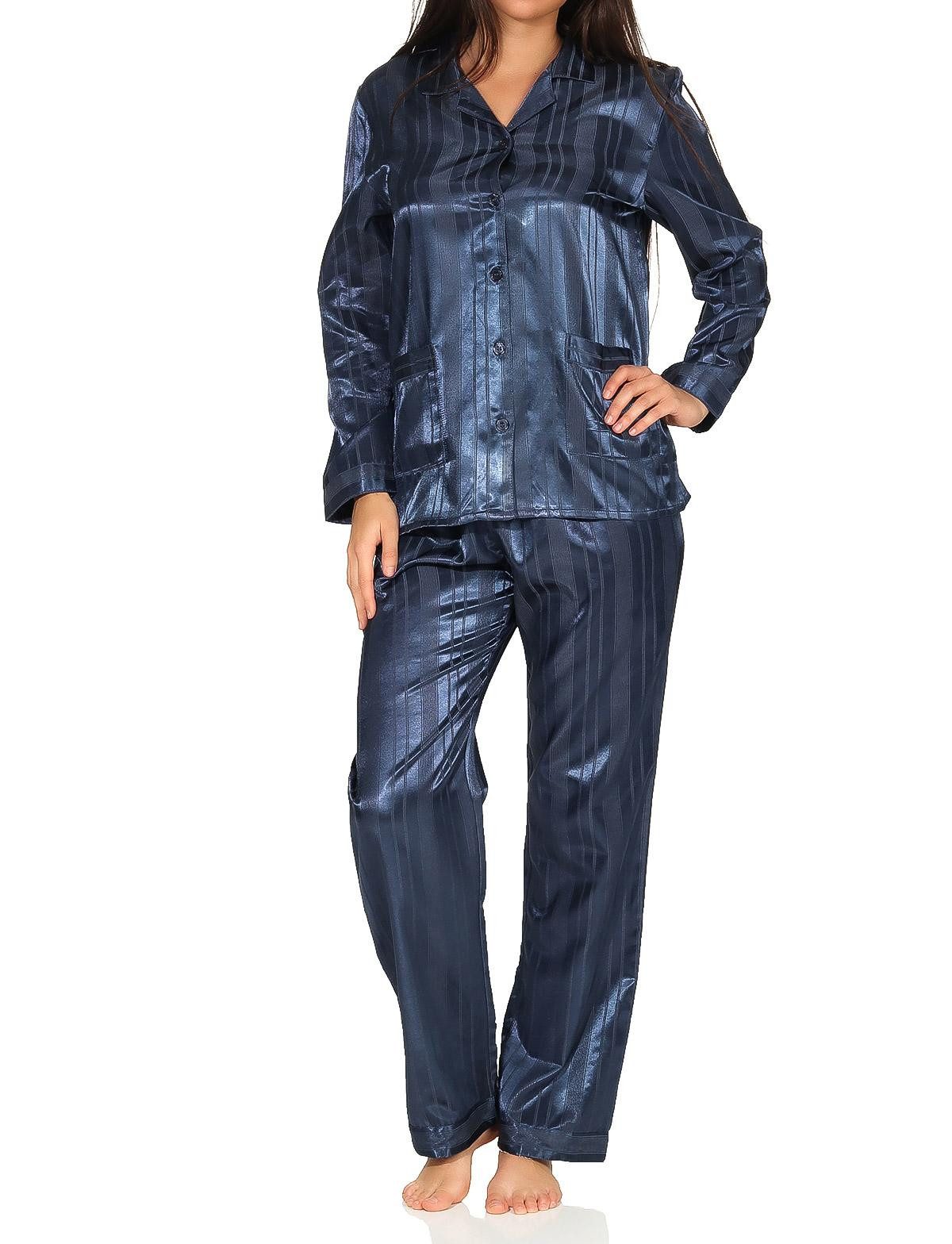 Normann Pyjama Satin Pyjama Streifendessin - innen angeraut 251 94 010