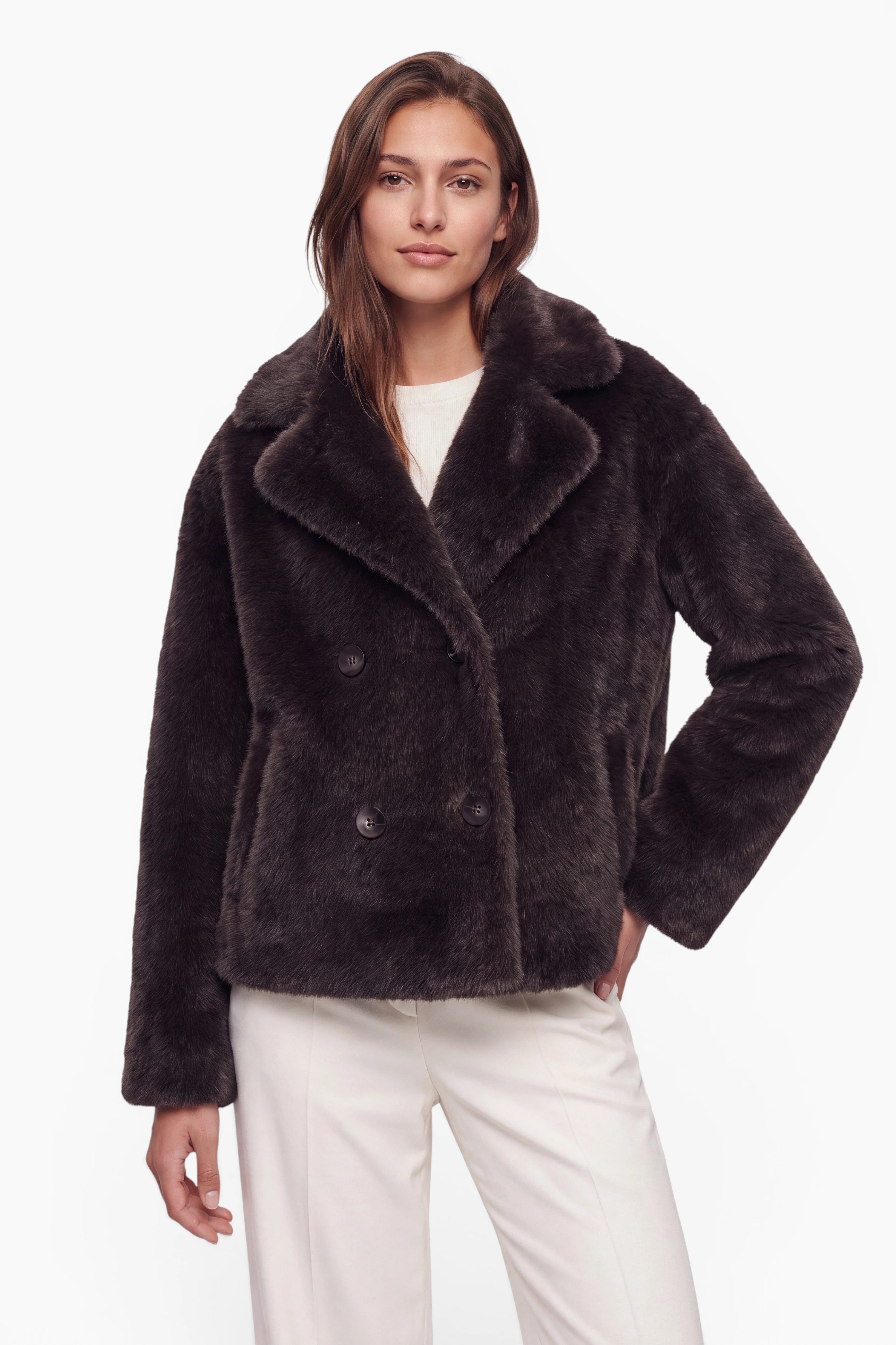 FUNK since 1776 Fellimitatjacke zum Wenden Webpelz/Lederimitat - mit Reverskragen - 2 Looks in einem
