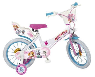 Toimsa Bikes Kinderfahrrad 16 Zoll Kinder Mädchen Fahrrad Mädchenfahrrad Rad Bike Paw Patrol Weiß, 1 Gang, Puppensitz, Korb, Stützräder