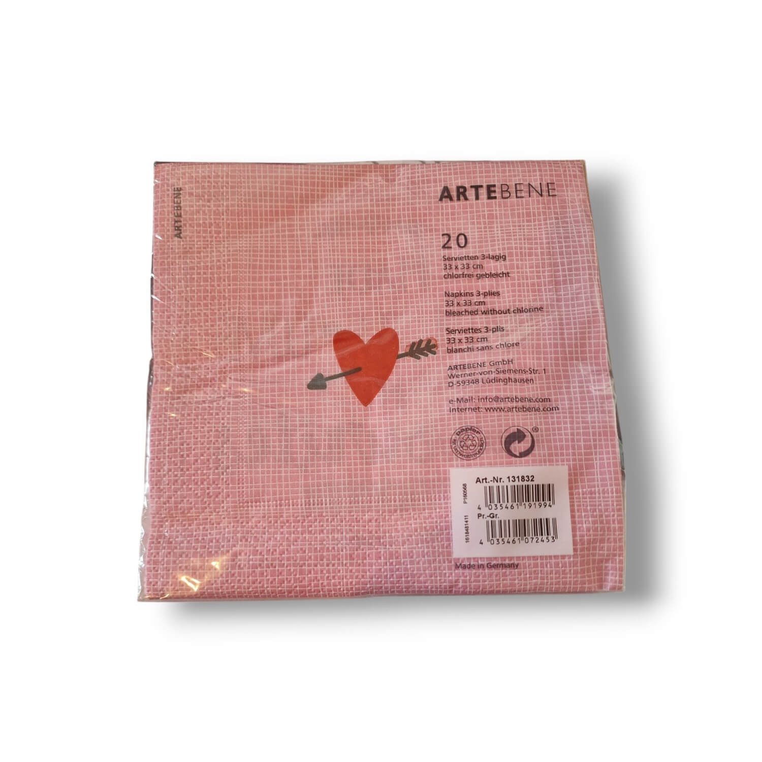 ARTEBENE Papierserviette Niedliche Papierservietten mit Schriftzug "Made with Love" 20 Stück, (20 Servietten)