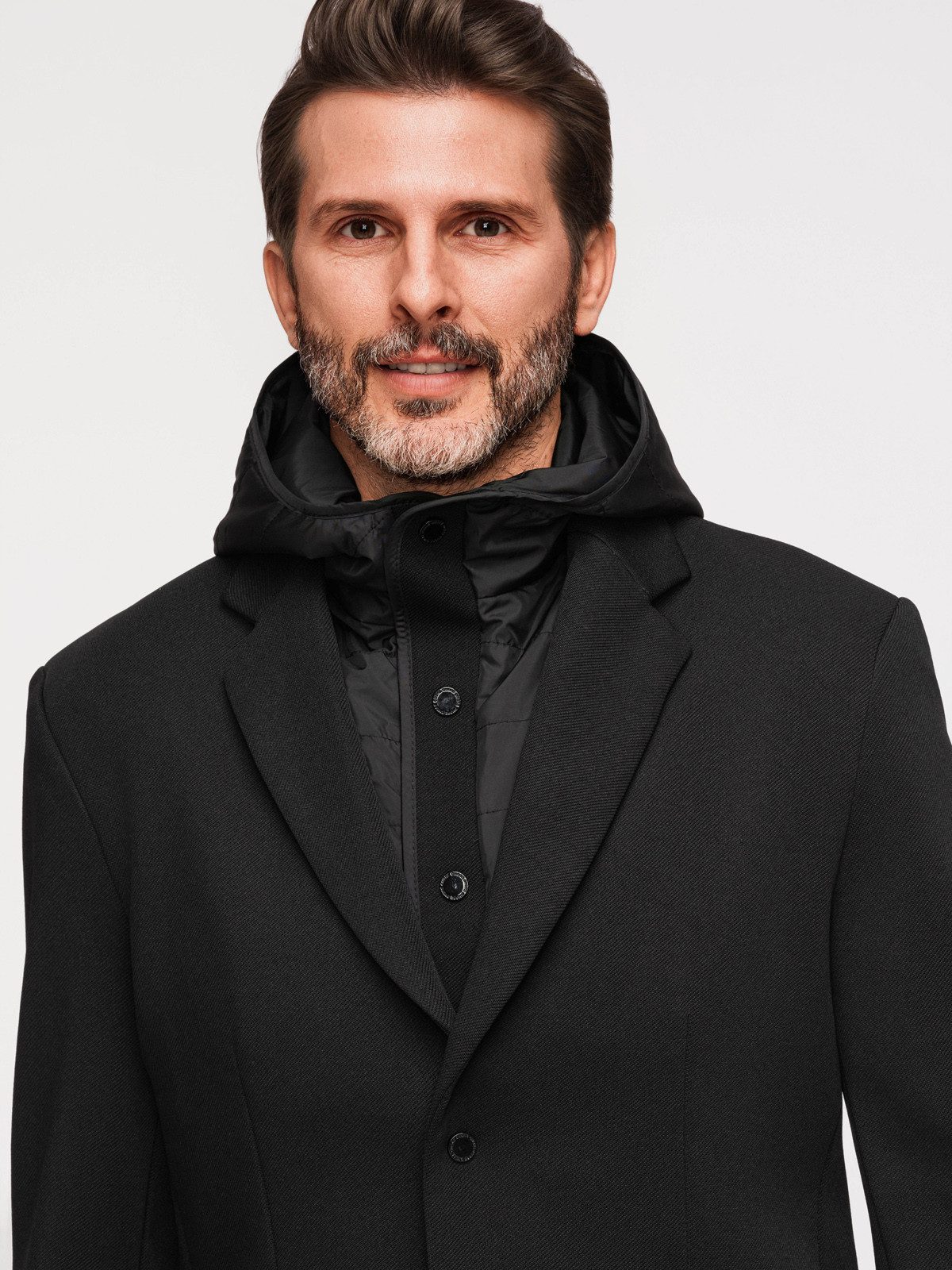 OMBRE Sakko mit Kapuze Herren Blazer mit abnehmbarer Kapuze Casual Schwarz M (kein Set, 1-tlg) leicht gefüttert