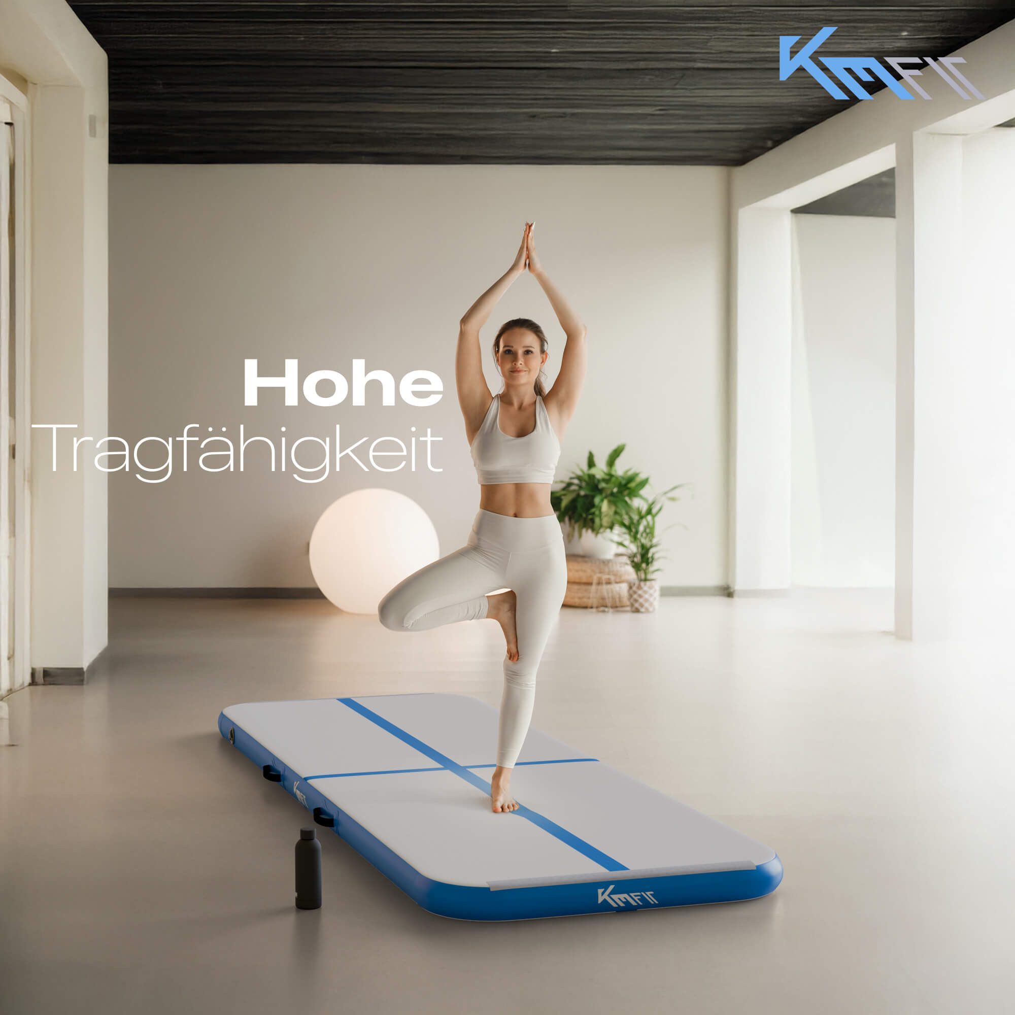 KM - Fit Gymnastikmatte Airtrack Matte Turnmatte Fitness-Matte (1-St., 300 x 100 x 10 cm), mit integrierter Pumpe 600W