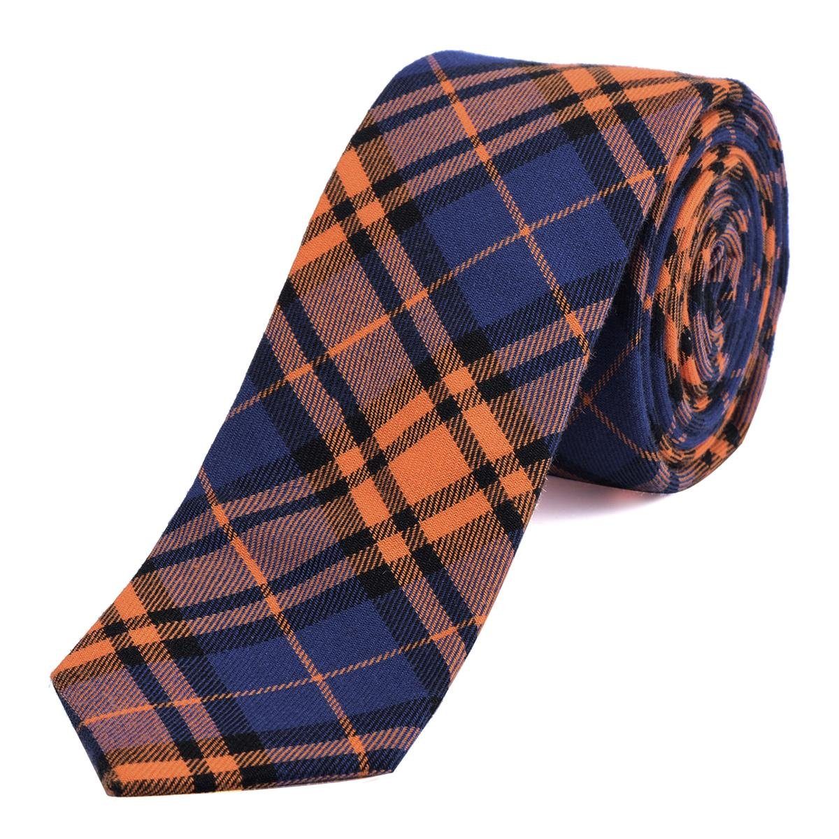 DonDon Krawatte Herren Krawatte 6 cm mit Karos oder Streifen (Packung, 1-St., 1x Krawatte) Baumwolle, kariert oder gestreift, für Büro oder festliche Veranstaltungen orange-dunkelblau