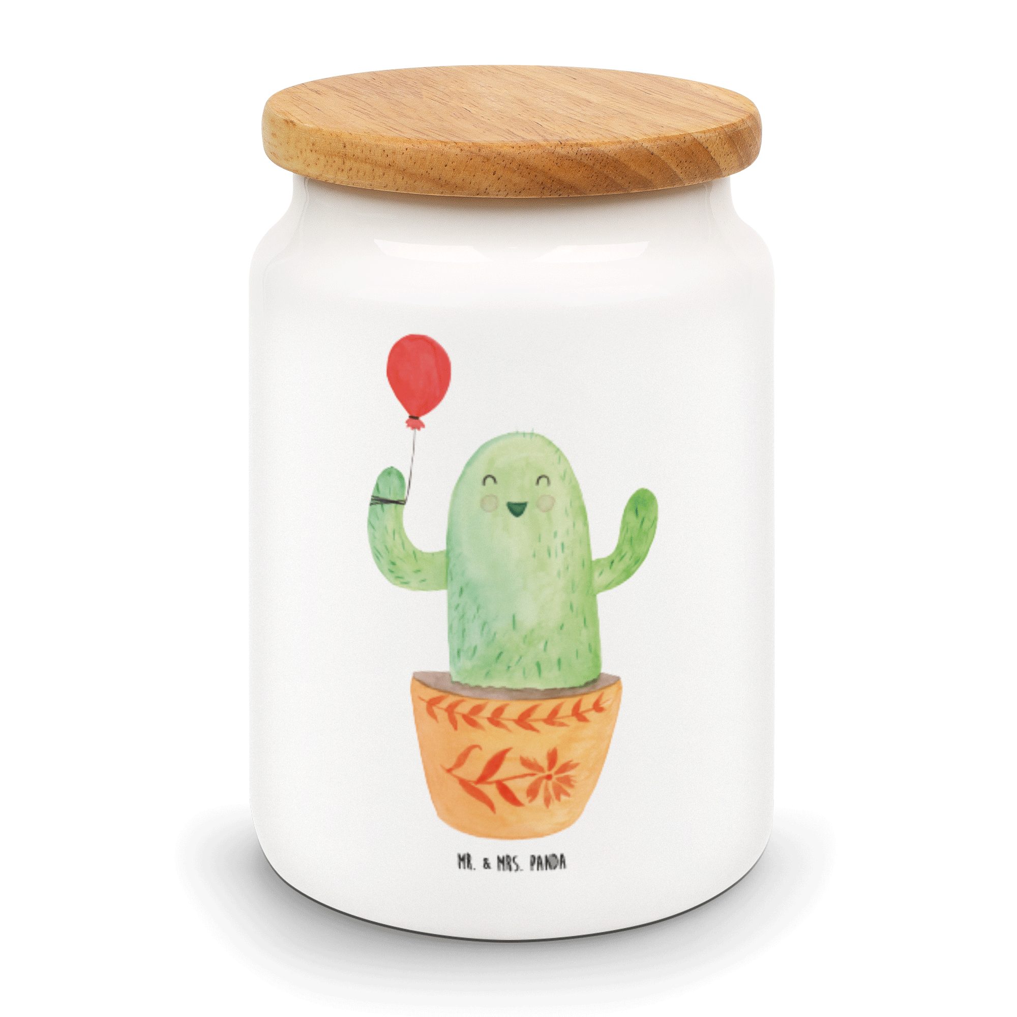 Mr. & Mrs. Panda Vorratsdose Kaktus Luftballon - Weiß - Geschenk, Freundin, Kakteen, Freund, Vorra, Keramik, (1-tlg)
