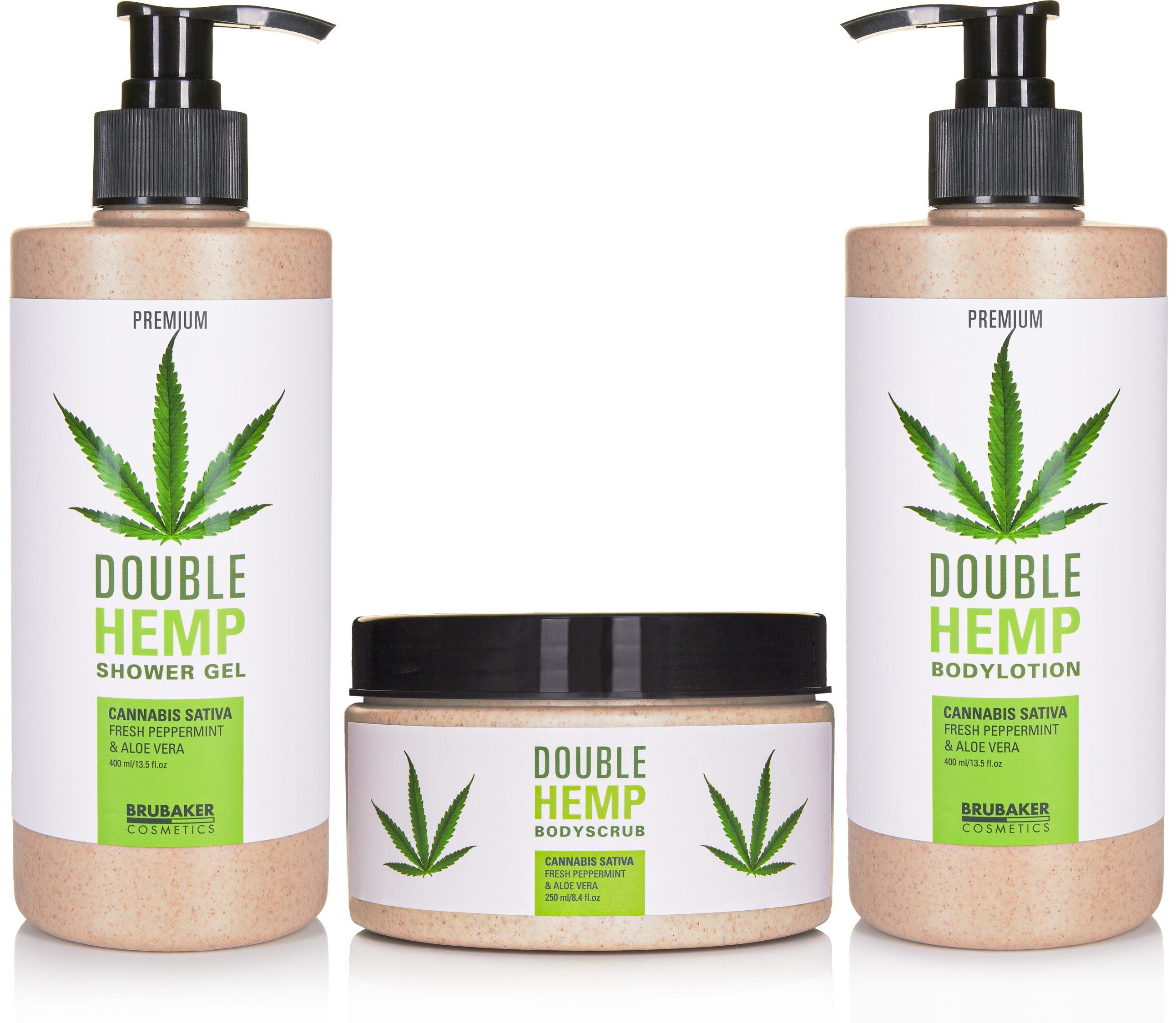 BRUBAKER Pflege-Geschenkset Hanf Beauty Geschenkset mit Minze & Aloe Vera Duft, 5-tlg., Damen Badeset mit Deko-Tablett aus Holz, Beauty Pflegeset für Frauen