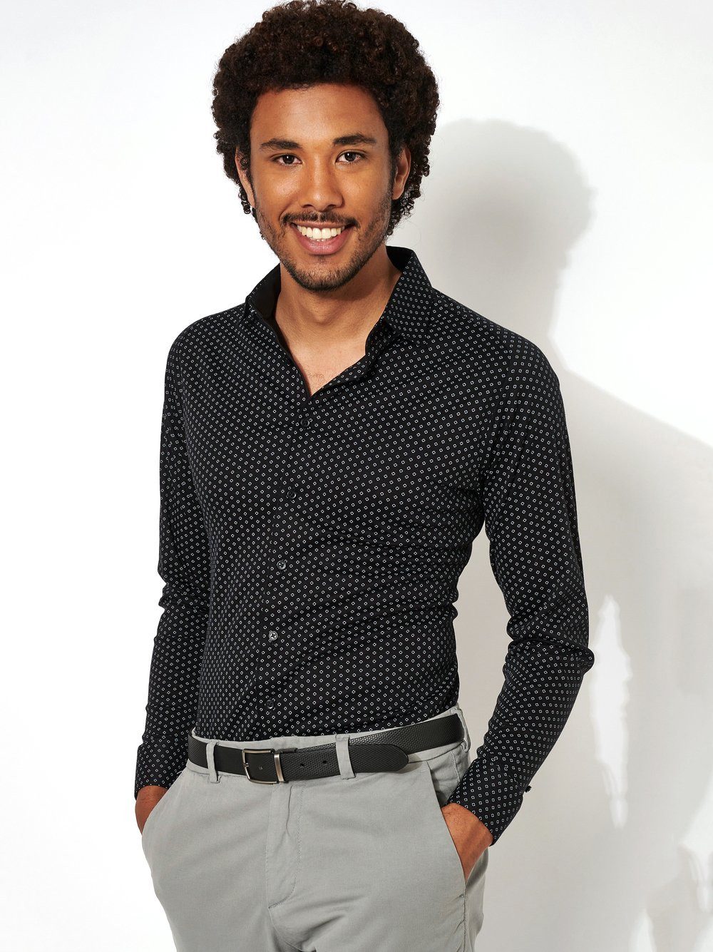 DESOTO Businesshemd Jerseyhemd Casual Kent langarm Flexibler Stretch, mit Minimal Print, Kentkragen