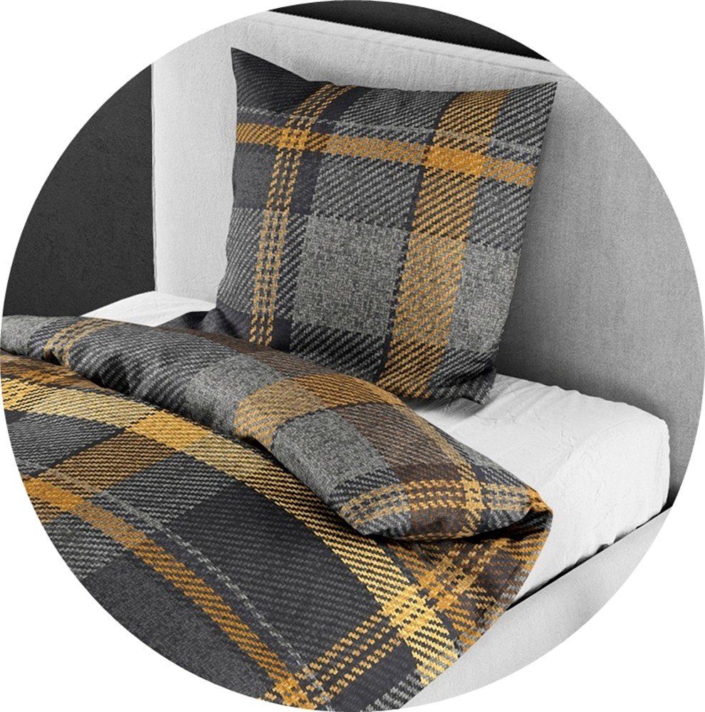 JACK Bettwäsche 135x200cm Strickmuster Gold Anthrazit, Biber, 2 teilig, In günstig online kaufen