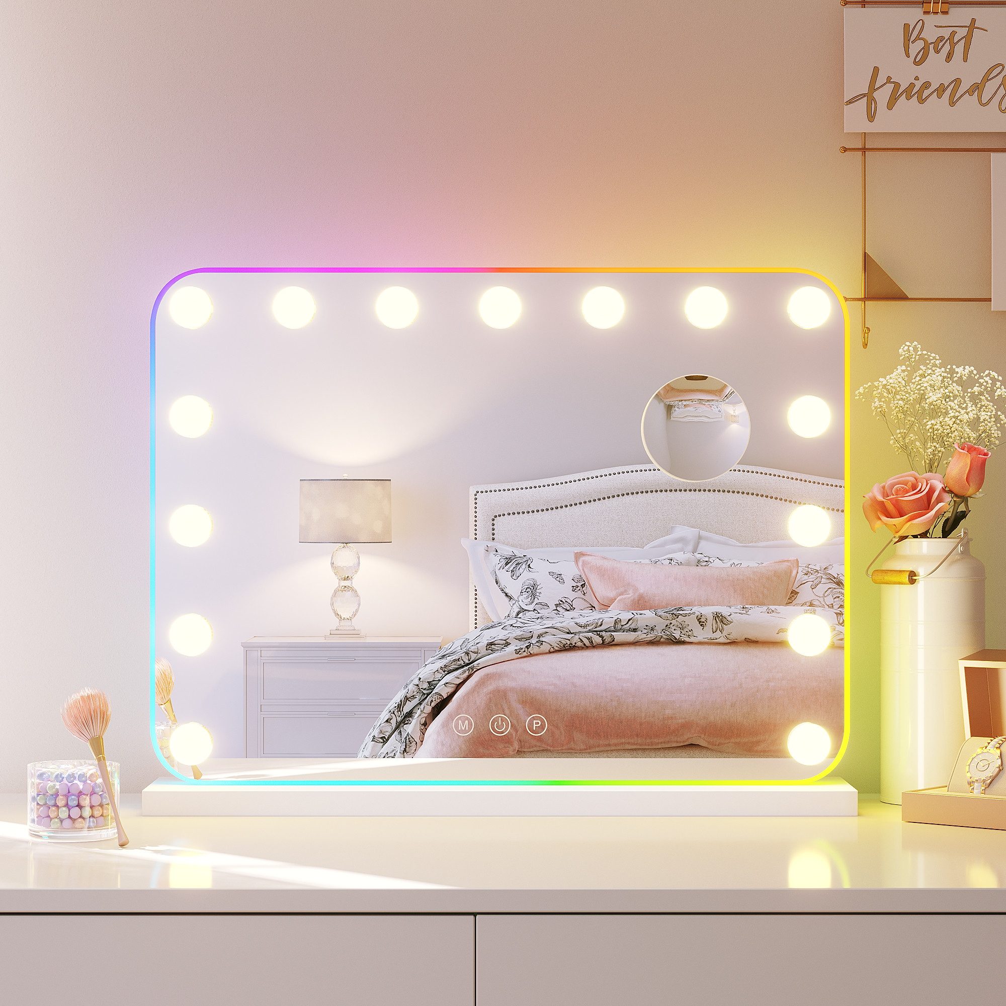 Schminkspiegel Kosmetikspiegel 15LED Schminkspiegel mit 3 Farbe Licht, RGB-Licht