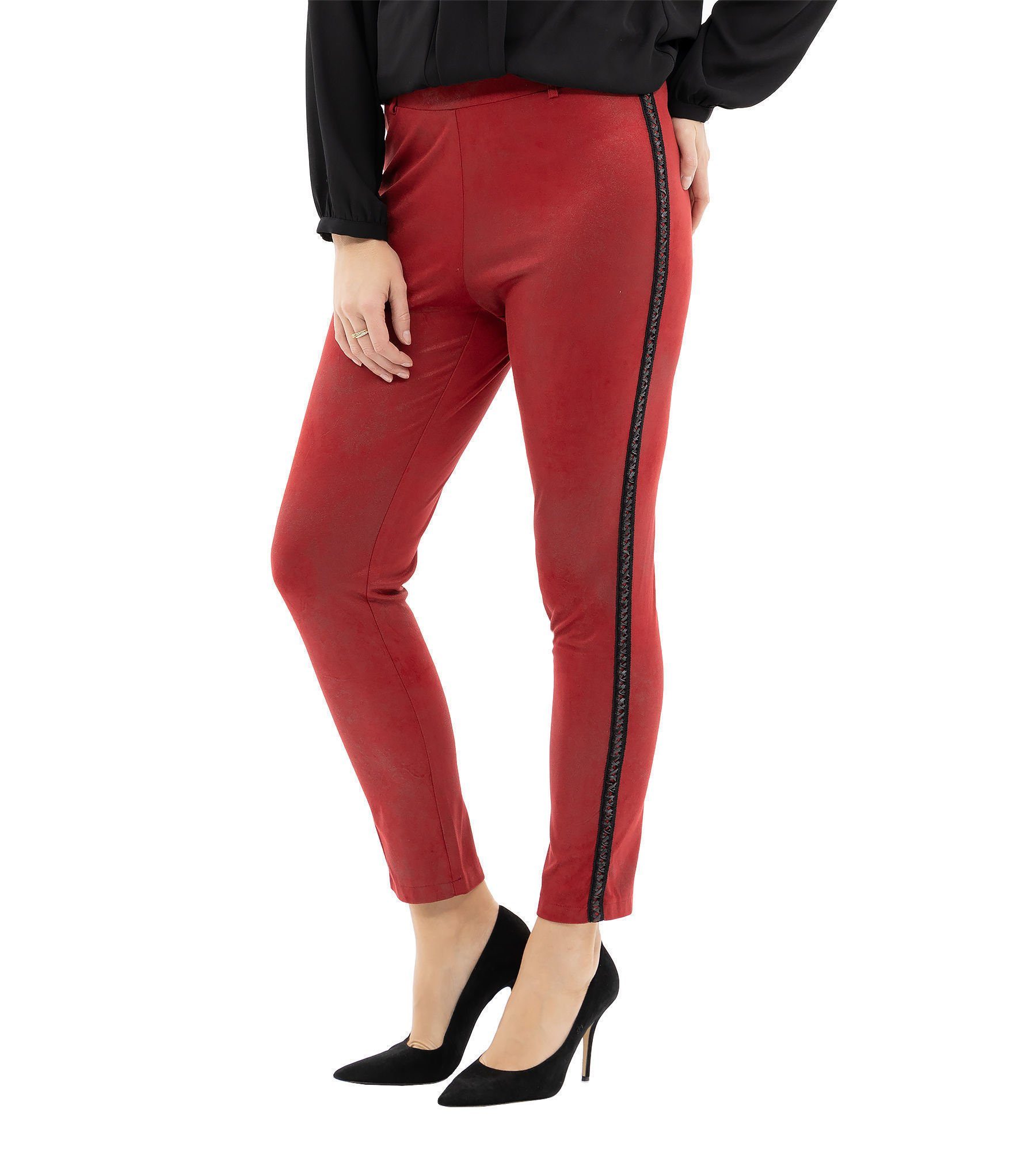 MONACO blue Stretch-Hose Schlupfhose koerpernah mit Flechtpaspel