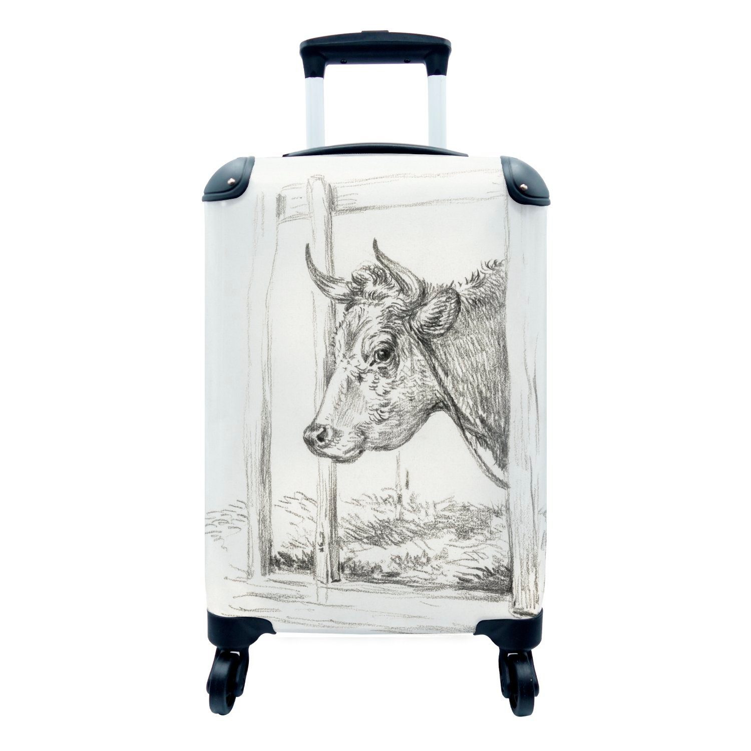 MuchoWow Handgepäckkoffer Kopf einer Kuh in einem Stall - Gemälde von Jean Bernard, 4 Rollen, Reisetasche mit rollen, Handgepäck für Ferien, Trolley, Reisekoffer