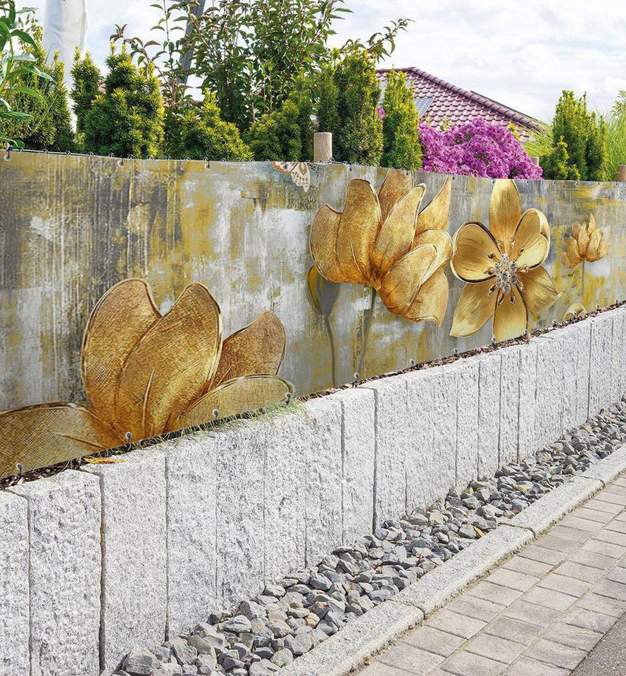 Thumbnail - MyMaxxi Sichtschutzzaunmatten Zaunbanner Blühende Blume mit Diamanten Sichtschutz Garten Zaun