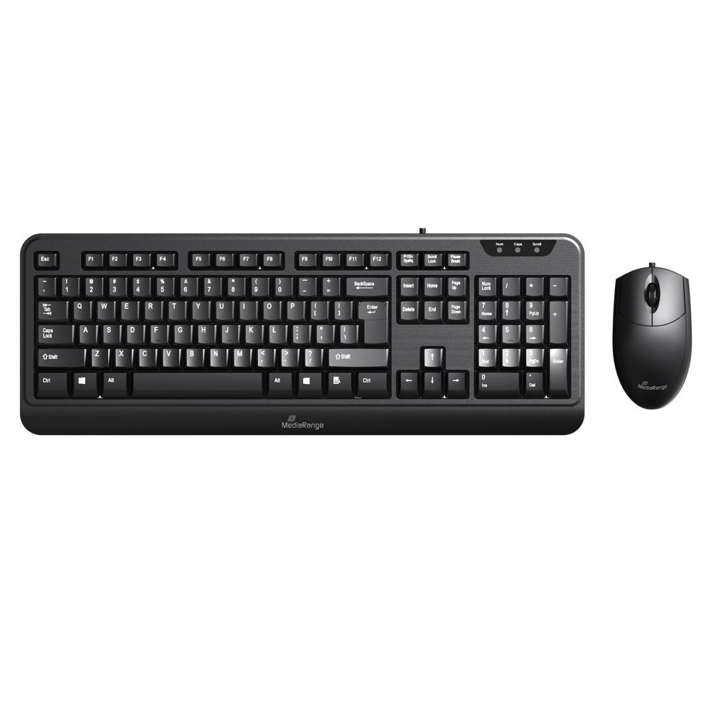 Mediarange Set Maus und Tastatur mit Kabel 3 Tasten QWERTZ schwarz MROS108 Tastatur- und Maus-Set