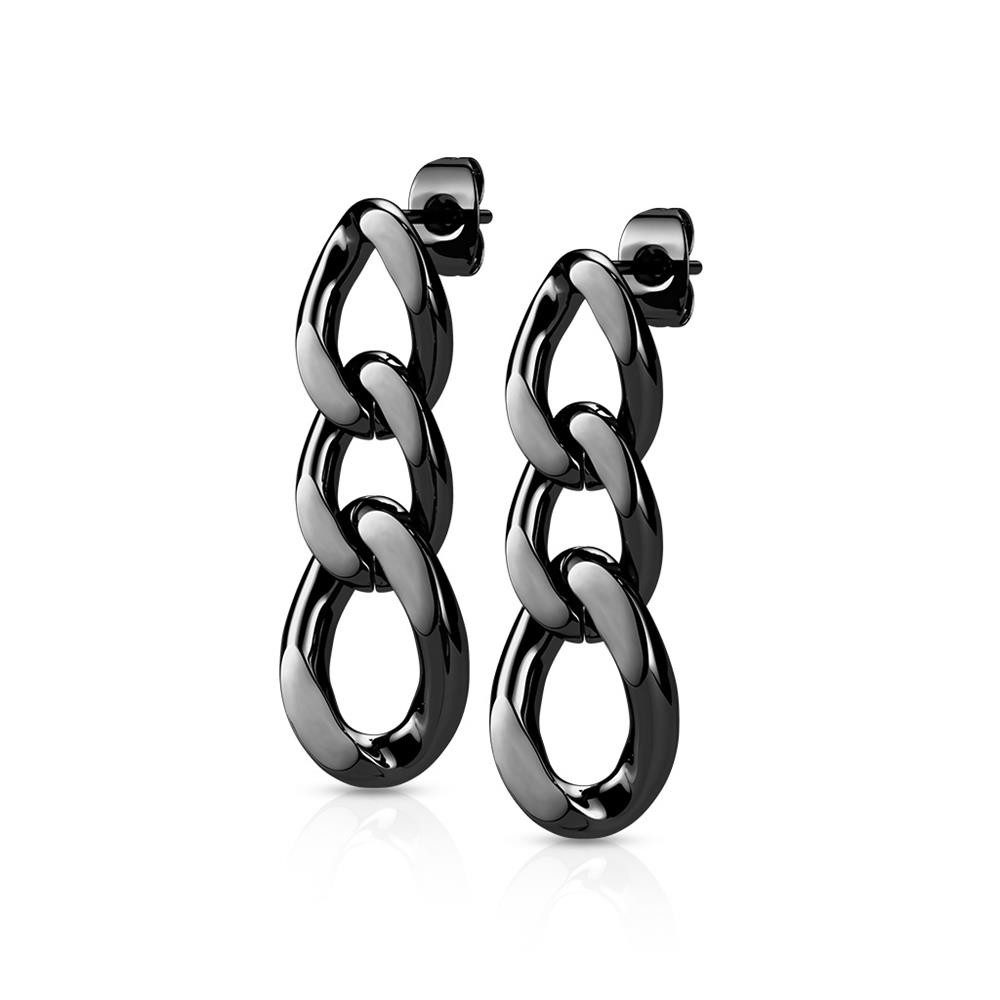 Ohrhänger-Set Ohrstecker mit Kettenglieder-Anhänger aus Edelstahl Unisex - Schwarz