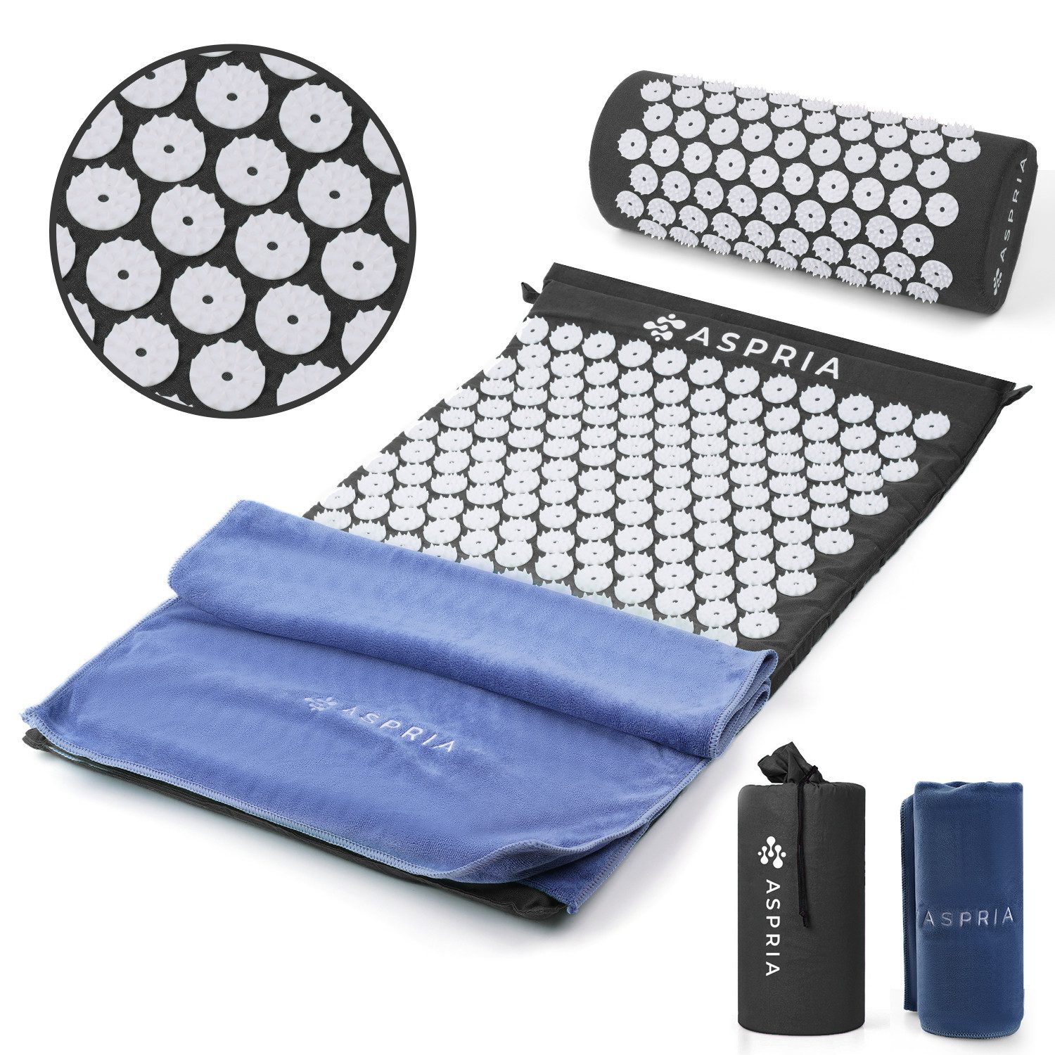 ASPRIA Yogamatte Akupressur-Set, Akupressurmatte & Akupressurkiss zur Entspannung, Whigre Akupressur-Set