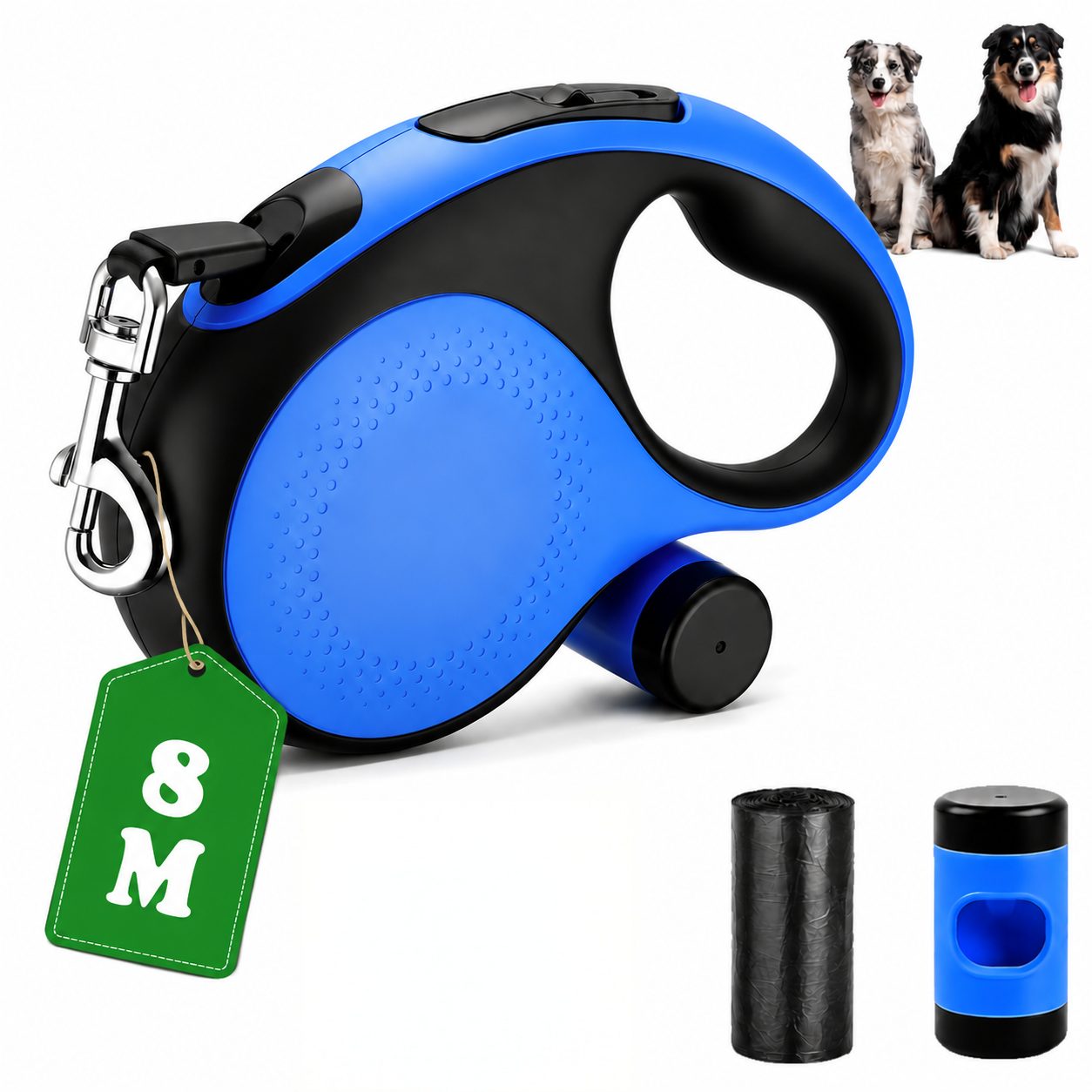Toomoke Hundeleine Rollleine, Ausziehleine für mittelgroße und große Hunde, (Automatikleine für Spaziergänge, Park, Training und Gassirunden), 8 m, bis 50 kg, Nylonband, 360° Drehhaken, Einhand-Bremse von Toomoke