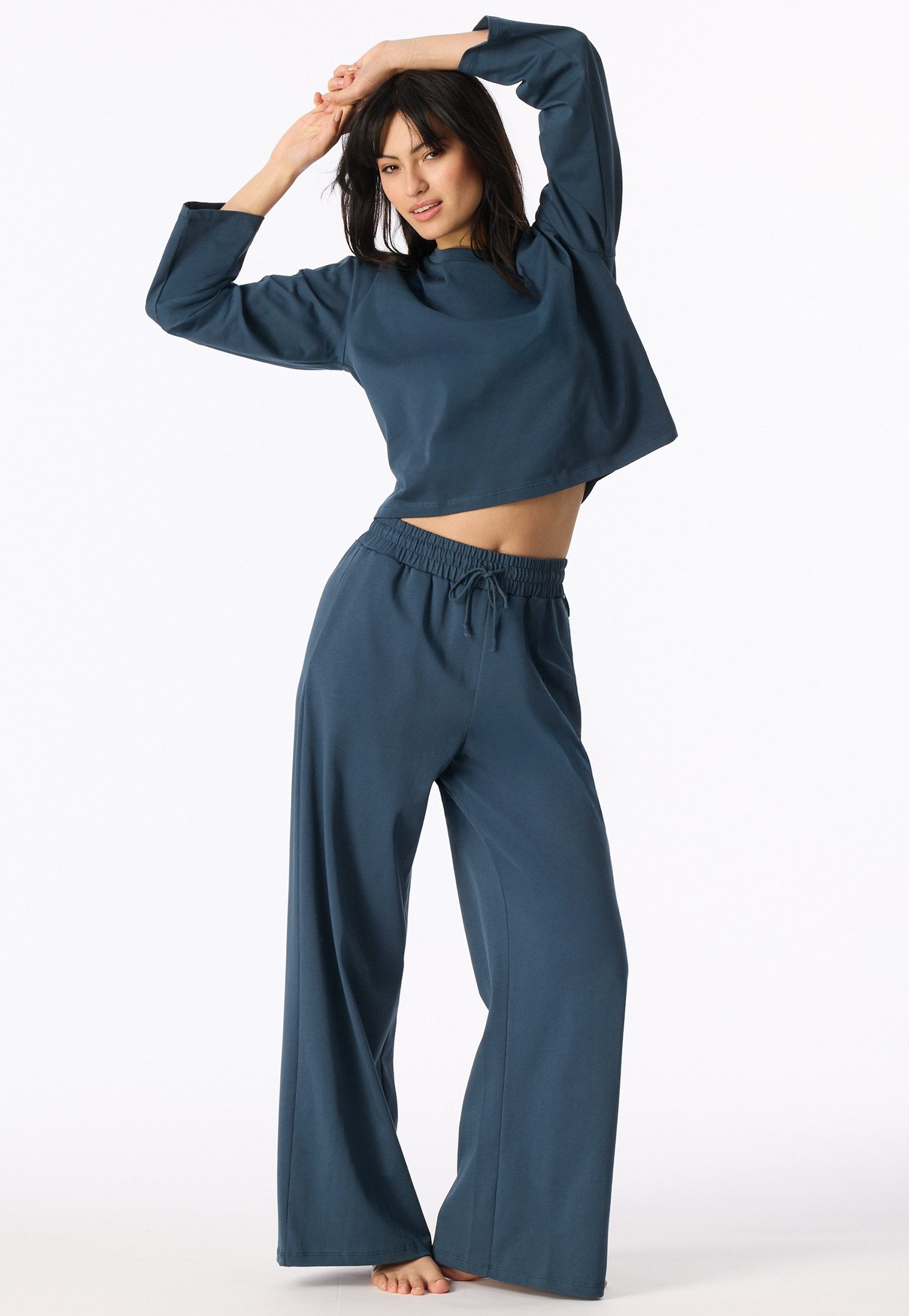Schiesser Pyjamahose Mix + Relax seitliche Taschen, weites Bein, Baumwolle, Bindekordel