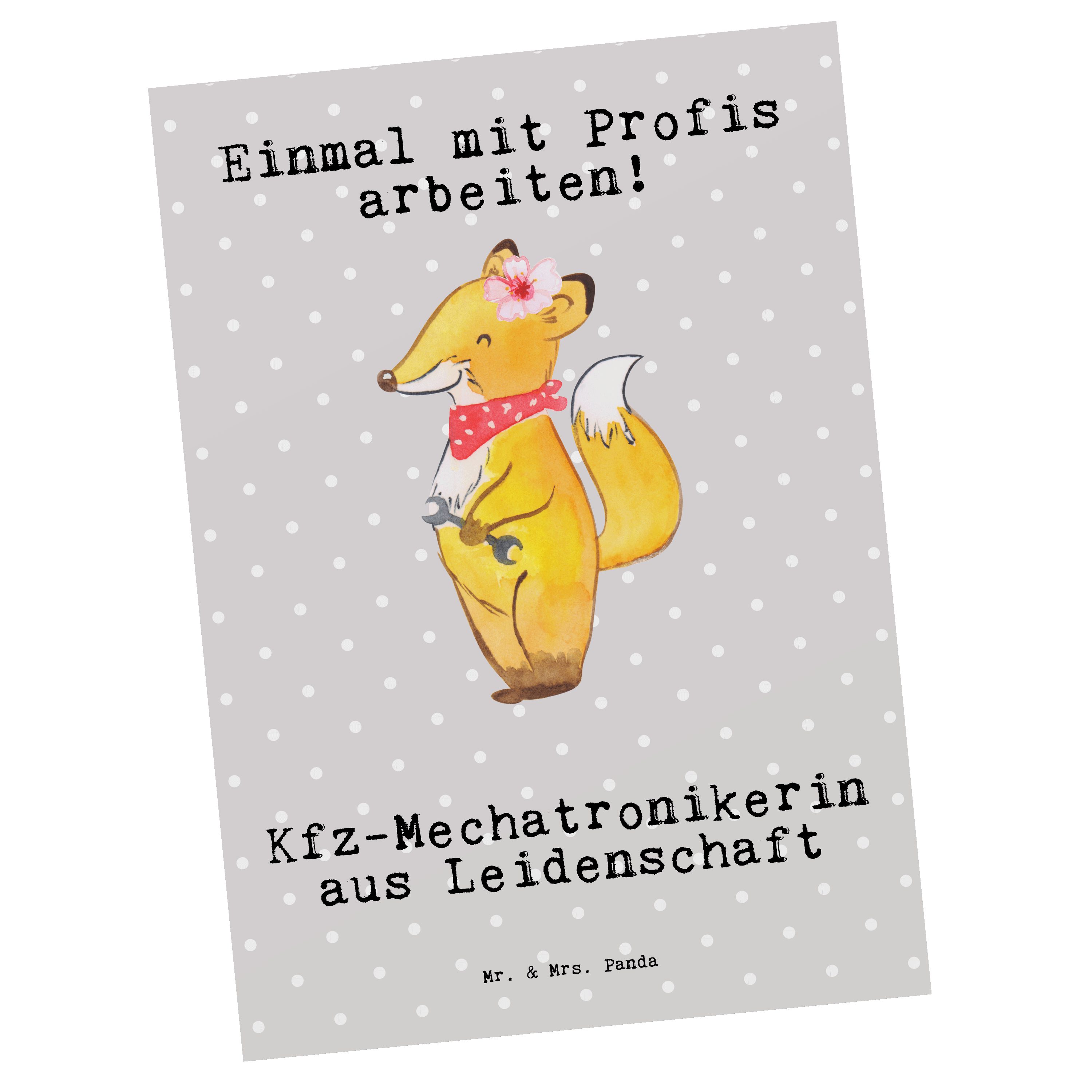 Mr. aus - Pastell Geschenk, Grau Gebur Mrs. Leidenschaft - Postkarte Kfz-Mechatronikerin & Panda