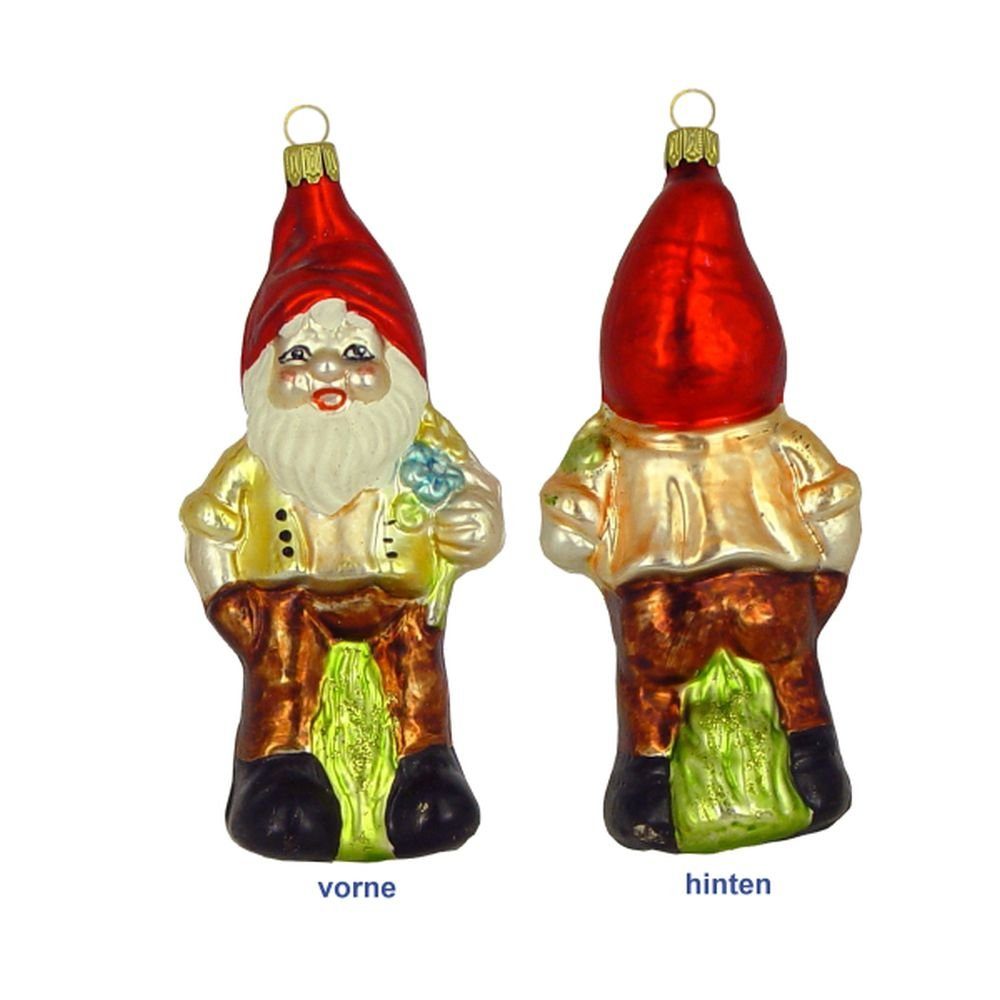 Haberland Glasschmuck Lauscha Christbaumschmuck Zwerg mit Blumenstrauss 14 cm Lauschaer Glas