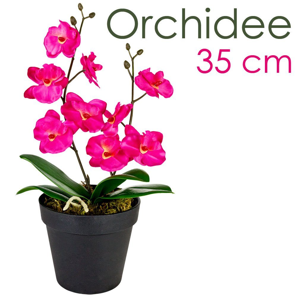 Kunstorchidee Künstliche Orchidee Topfpflanze Kunstpflanze Pflanze Rosa Pink 35 cm, Decovego, Höhe 35 cm | Kunstorchideen