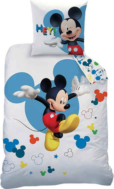 Kinderbettwäsche Mickey Mouse Bettwäsche Jump Linon / Renforcé, BERONAGE, 100% Baumwolle, 2 teilig, 135x200 + 80x80 cm