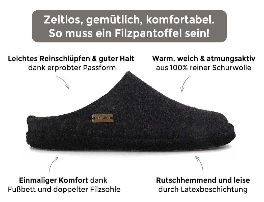 Haflinger Filzpantoffeln Fair Soft Hausschuh Komfort und zeitloses Design