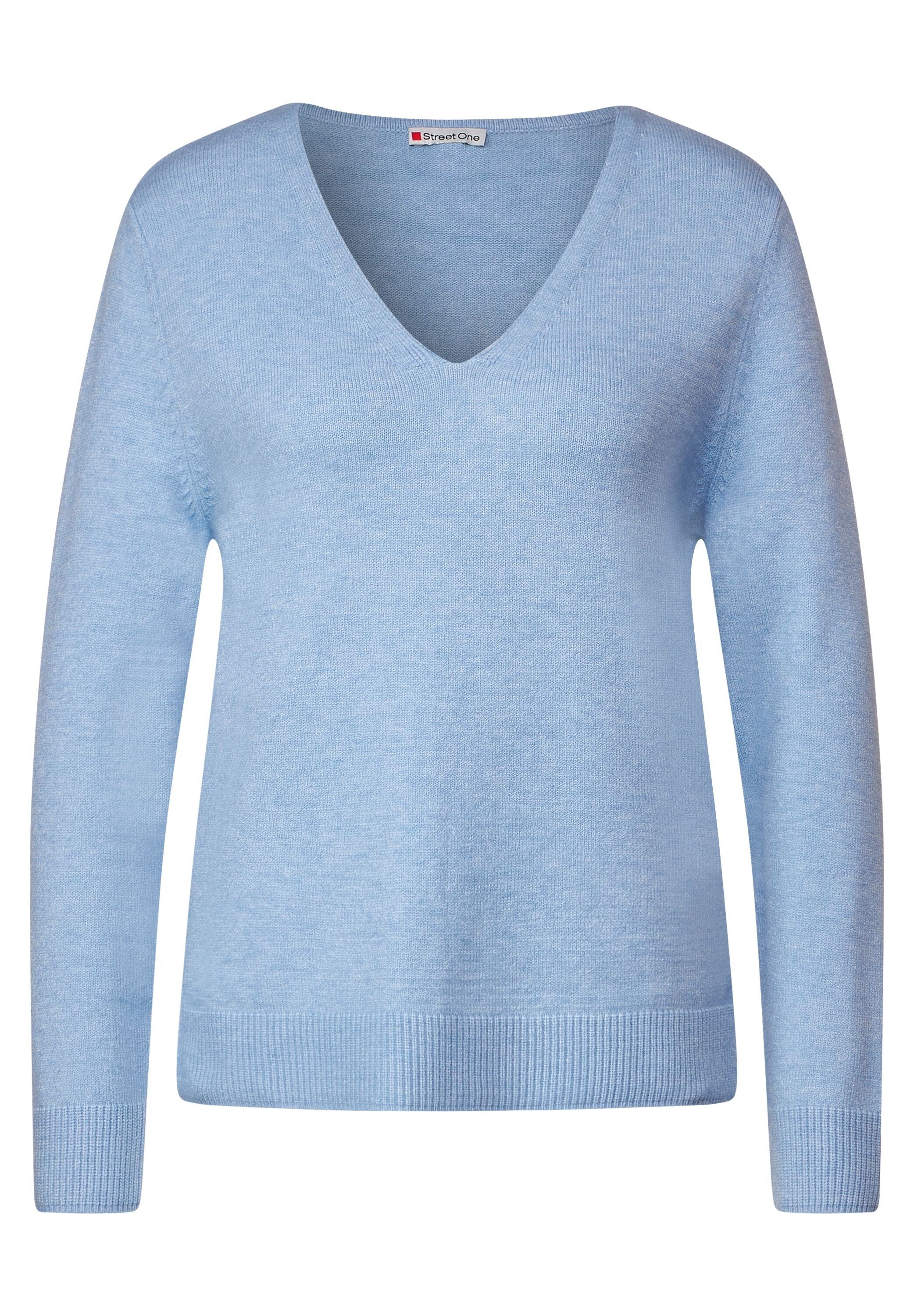 melange Bl Pullover Street in Strickpullover One feather ONE Feather V-Ausschnitt STREET blue Schlitze mit (1-tlg)