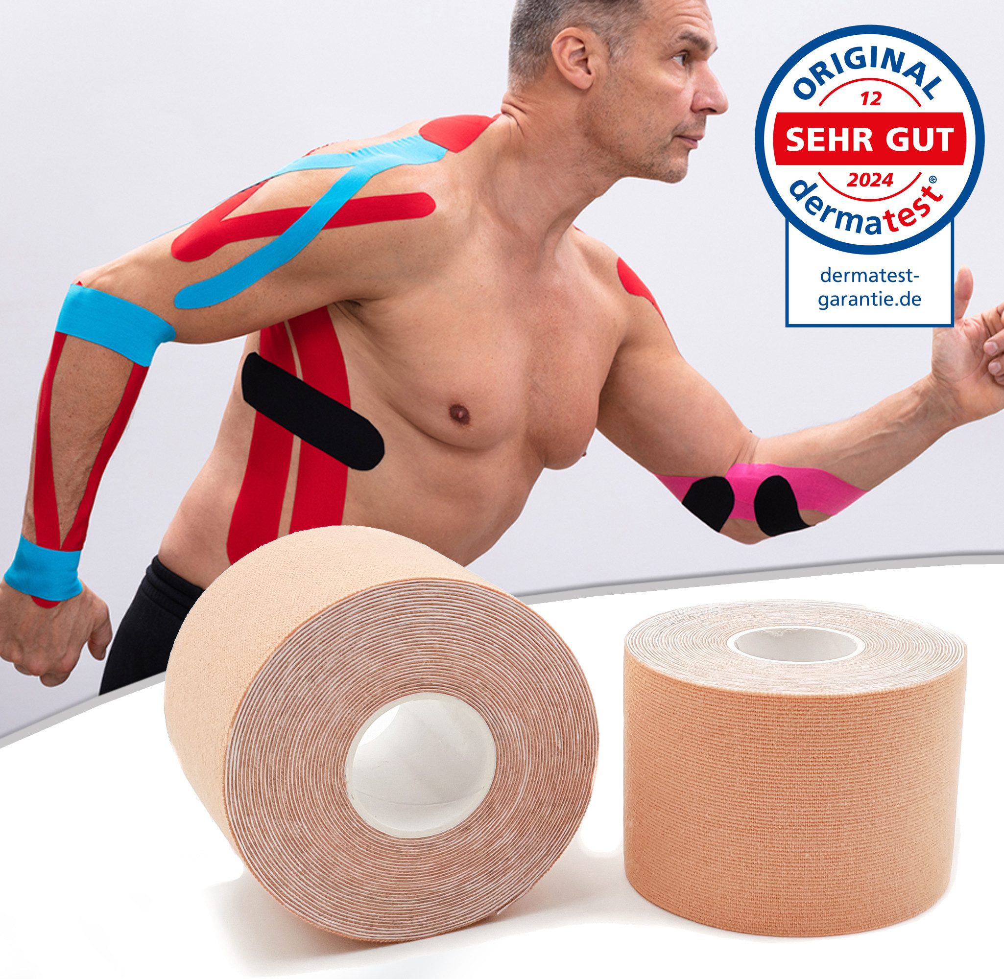 Axion Kinesiologie-Tape Kinesio-Tape - Wasserfestes Tape, verschiedene Farben, je 500 x 5 cm (Set, 2-St) MEDIZINPRODUKT, Sporttape Bandage