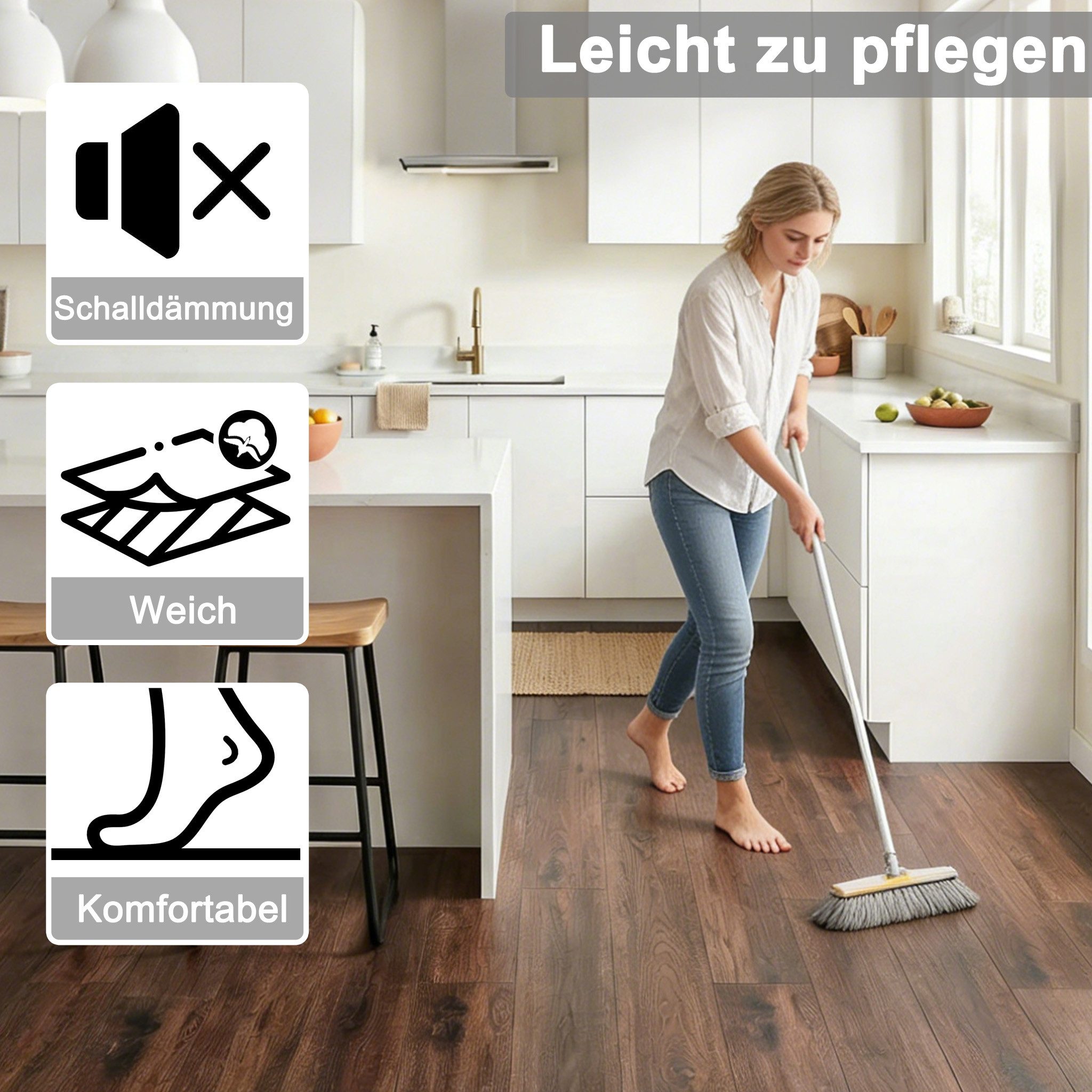 FIVMEN Vinylboden PVC Bodenbelag Selbstklebend, Holzmaserung Dielen, Bodenfliesen, 18/36 Stück, 2.51/5.2 m² Schneidbar Fliesen für Schlafzimmer, Küche