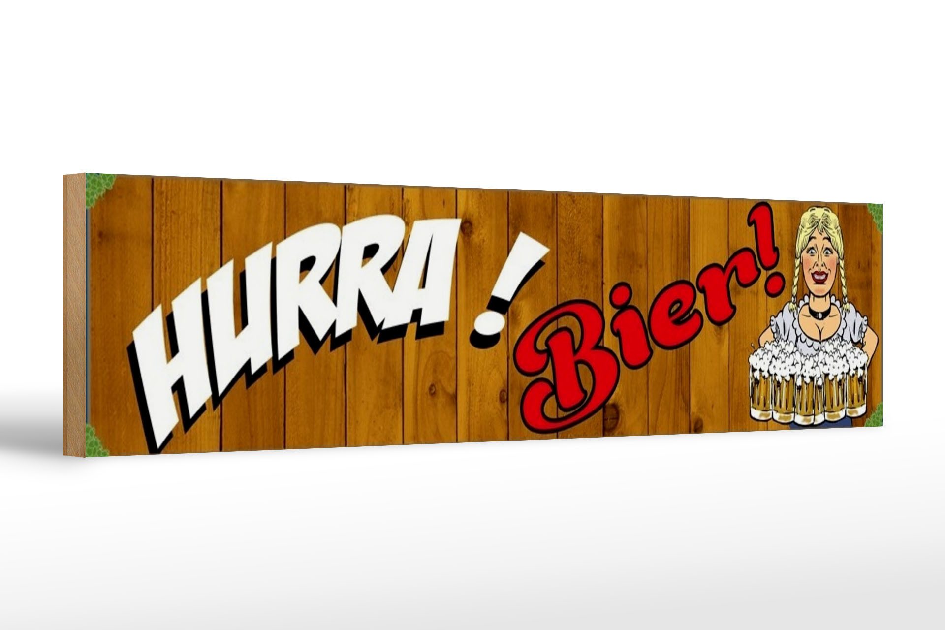 Holzbild Spruch 46x10cm Pinup Hurrra! Bier