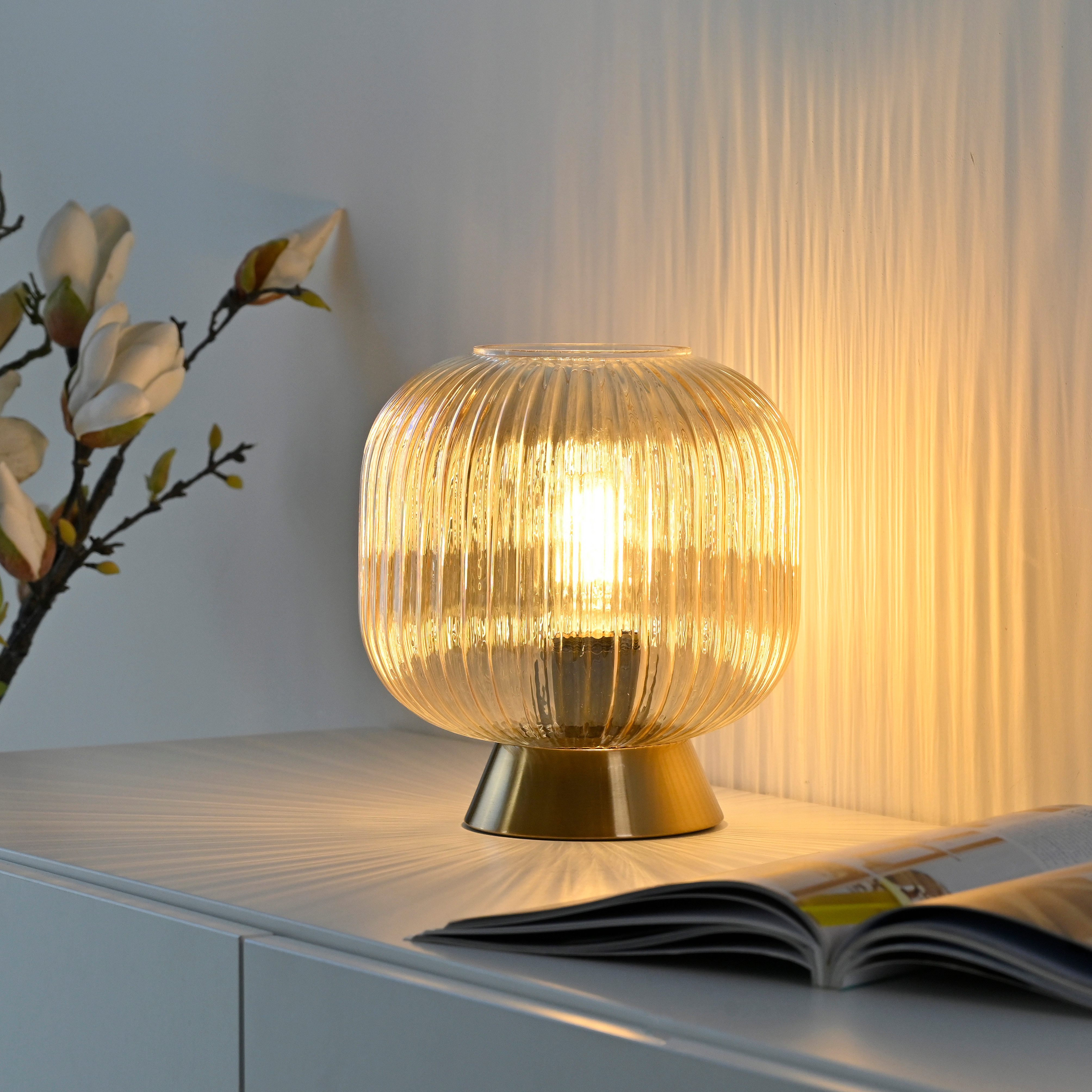 SCHÖNER WOHNEN-Kollektion LED Tischleuchte NAMI, Ein-/Ausschalter, ohne Leuchtmittel, SCHÖNER WOHNEN Kollektion, Schnurschalter, geriffeltes Glas