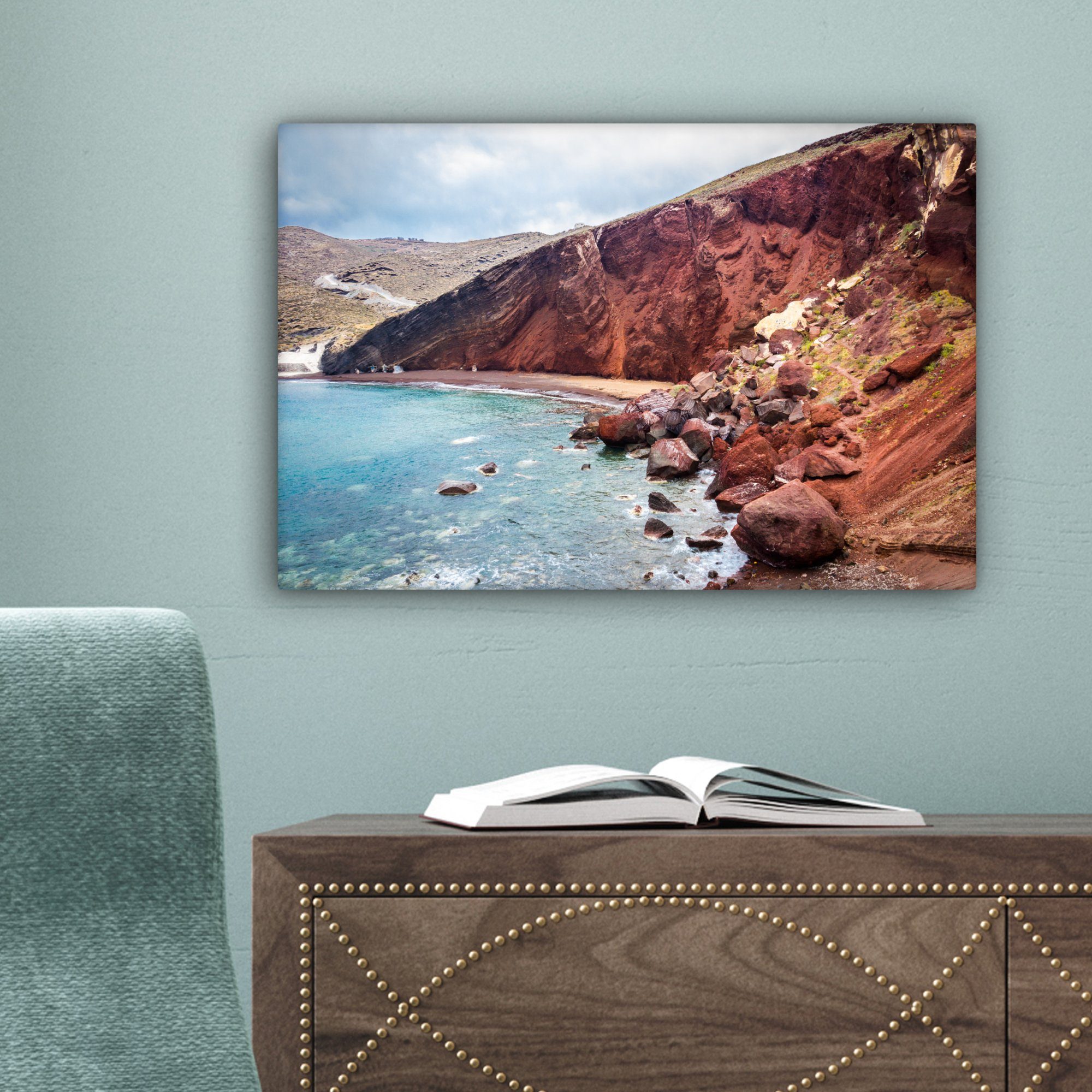 Santorin Leinwandbilder, (1 30x20 Leinwandbild St), in Aufhängefertig, Strand Griechenland, OneMillionCanvasses® Wandbild Wanddeko, auf cm