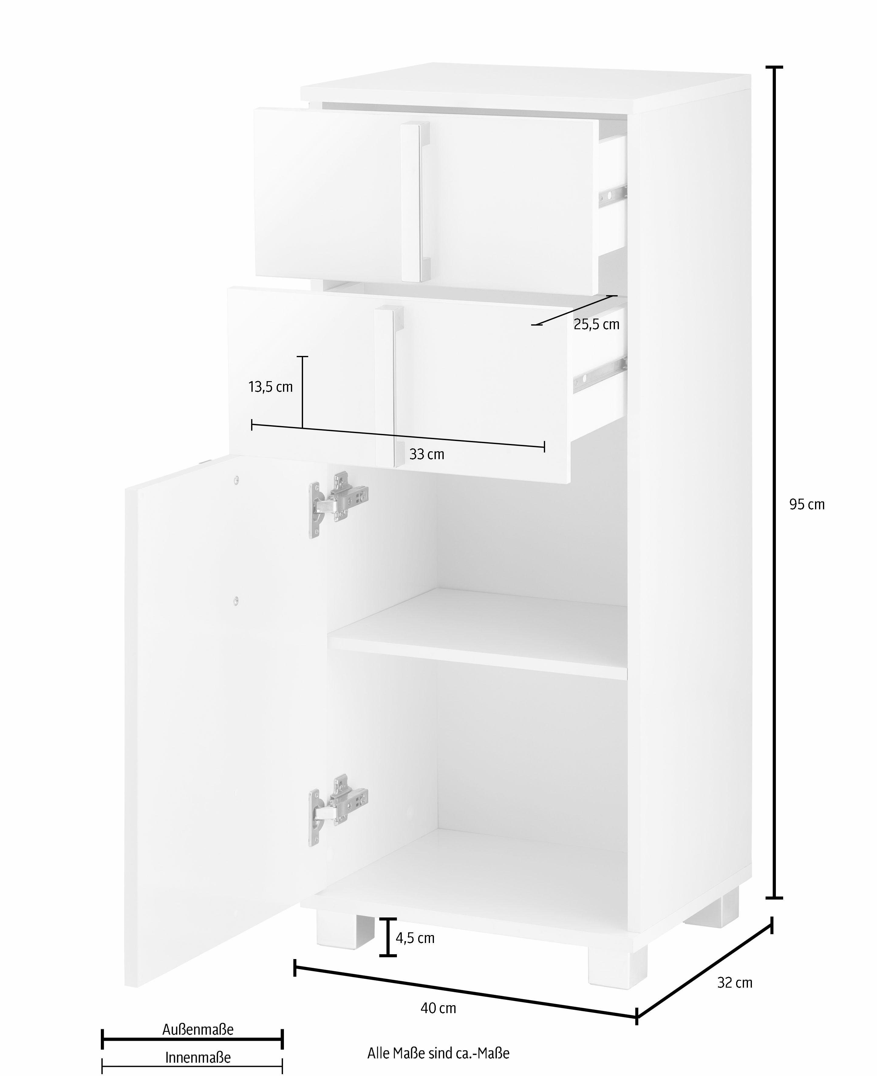 Schildmeyer weiß mit weiß 40 wotaneiche / Soft-Close-Funktion Metallgriffen, cm, Unterschrank glanz Kampen Breite | glanz mit / Tür wotaneiche