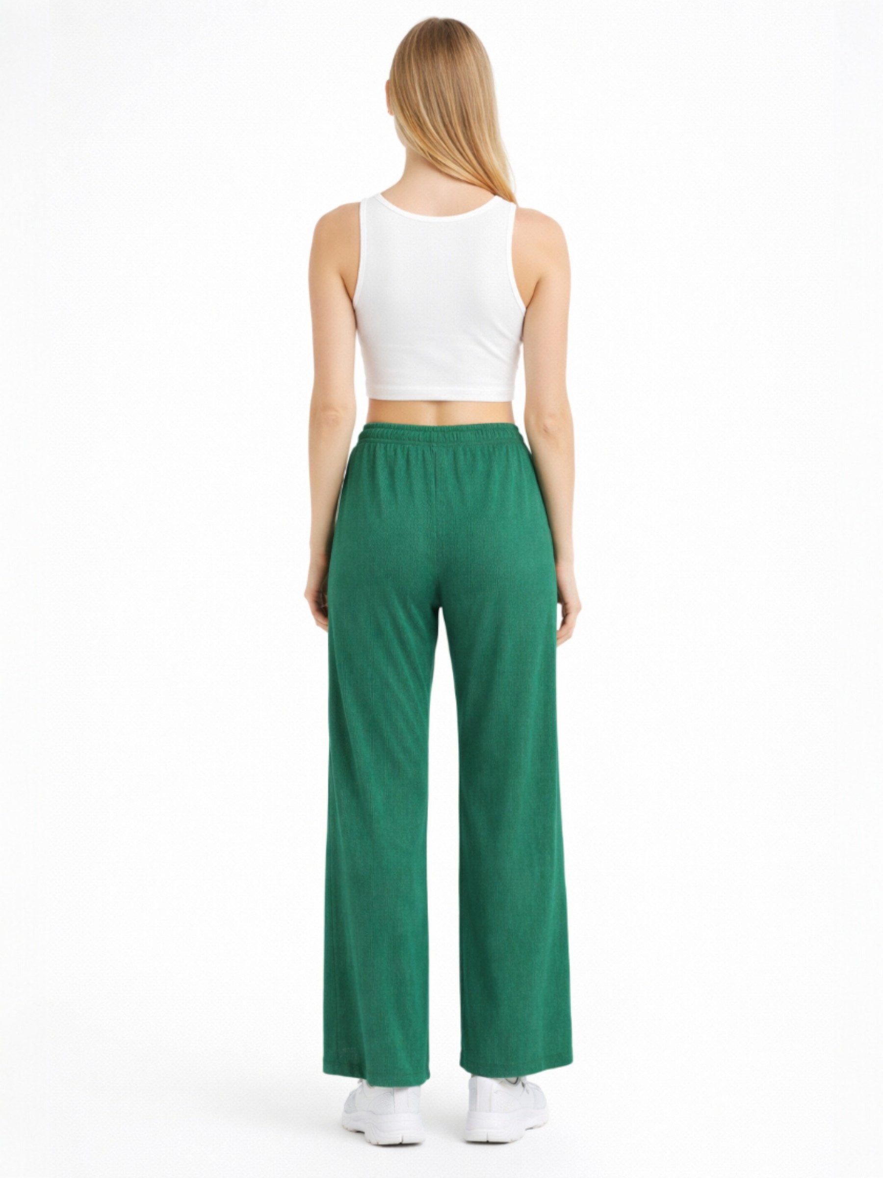 fashionshowcase Palazzohose Damen Crinkle – Weite Sommerhose elastischer Bund hoher Bund, elastischer Tunnelzug
