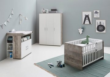 Lüttenhütt Babyzimmer-Komplettset Henning, (Set, 5-St), Kleiderschrank, Kinderbett, Wickelkommode, Seiten und Wickelkomm-Regal