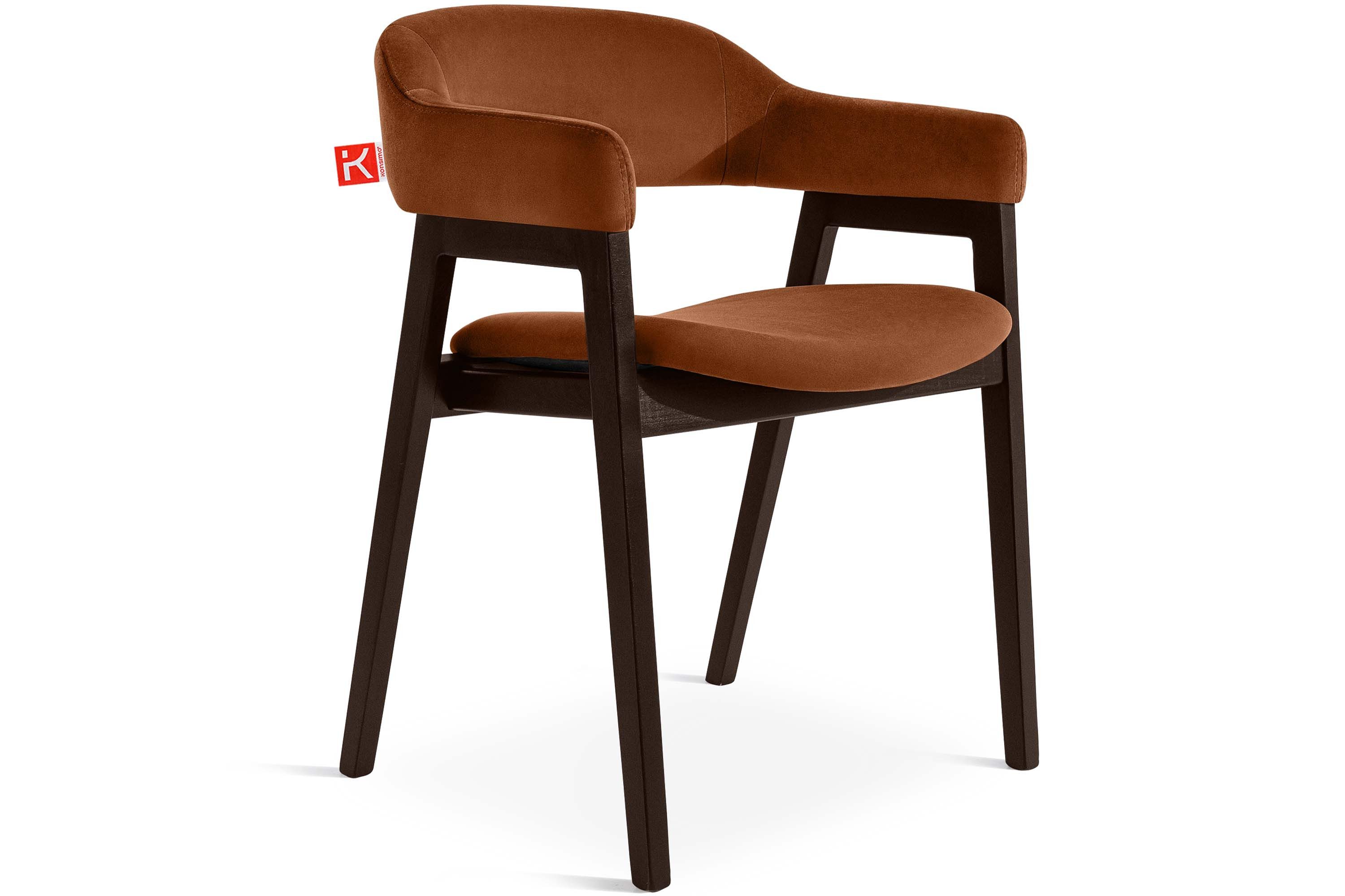 KONSIMO® Polsterstuhl Esszimmerstuhl CAVI Loungesessel, Premiumqualität aus EU (Buchenmassivholz - Lackiert in Nussbaum mittel), superstabiler Massivholzrahmen, Modern, ergonomische Form