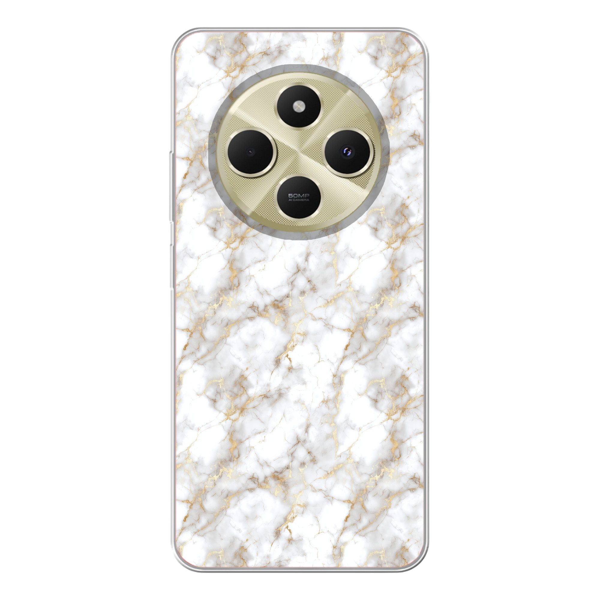 MuchoWow Handyhülle für Xiaomi Poco 14C 5G Goldene Adern - Marmor - Weiß, Phone Case, Silikon, Schutzhülle Dünn