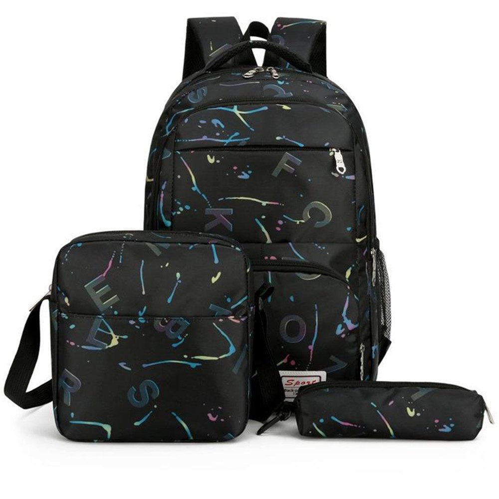 MOPUEA Schulrucksack Rucksack Schulrucksack 3er Set Schule Mädchen Jungen Teenager (mit Lunchbox, Federmäppchen, 3-teilig), Mit Turnbeutel Seitentasche, Laptopfach, Wasserabweisend