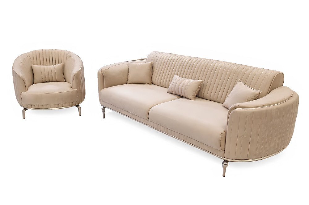 JVmoebel Polstergarnitur Modernes Design Sofa mit hochwertiger Polsterung in neutralen Farben, (2-tlg., Sofa/Sessel), Made in Europa