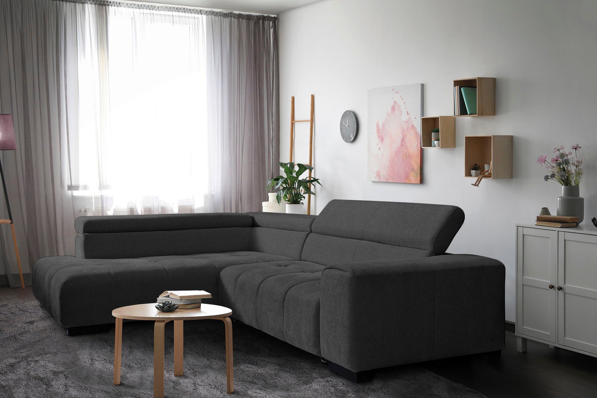 exxpo - sofa fashion Ecksofa, mit 3 verstellbaren Kopfstützen, wahlweise mit Bettfunktion und Kissen